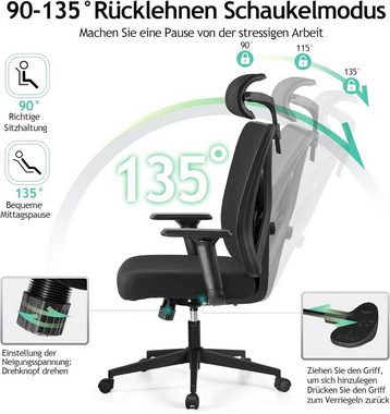 KERDOM Bürostuhl (Bürostuhl ergonomisch: Schreibtischstuhl mit verstellbarem Sitz), Bürostuhl Ergonomischer Schreibtischstuhl mit Verstellbarer Kopfstütze