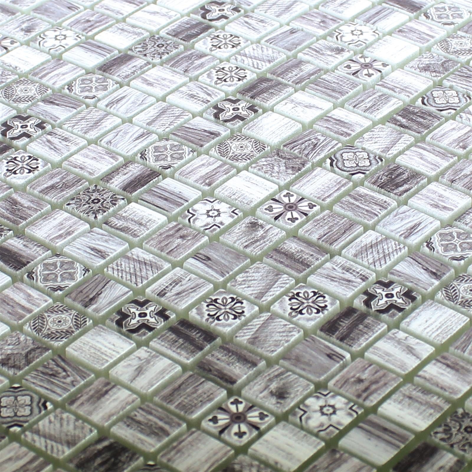 Mosafil Mosaikfliesen Glasmosaik Holzoptik Fliesen Vision, Glas 30.000x30.000, grau, Verlegefertig auf ein Netz geklebt - Wasserfest