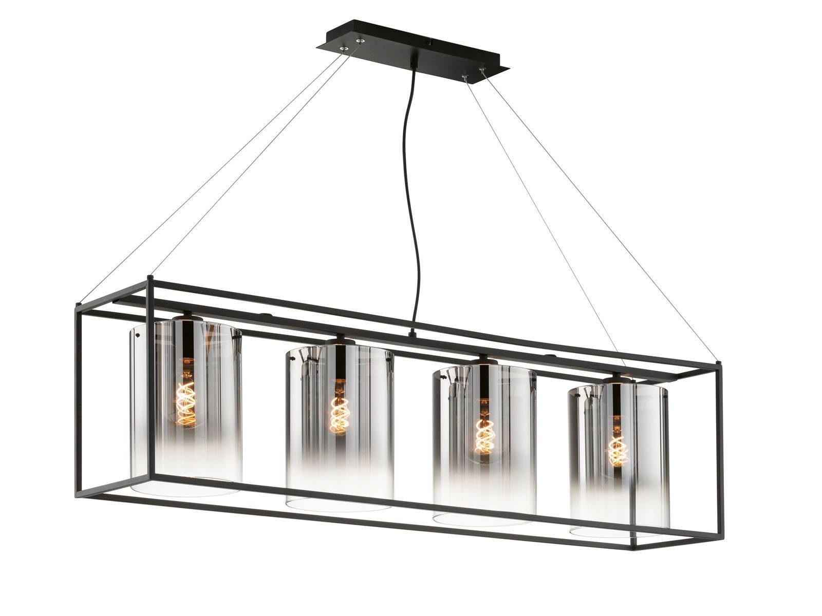 FISCHER & HONSEL LED Pendelleuchte, Dimmfunktion, LED wechselbar, Warmweiß, Balkenlampe mehrflammig dimmbar 115cm lang, 4x Rauch-Glas Лампыschirm