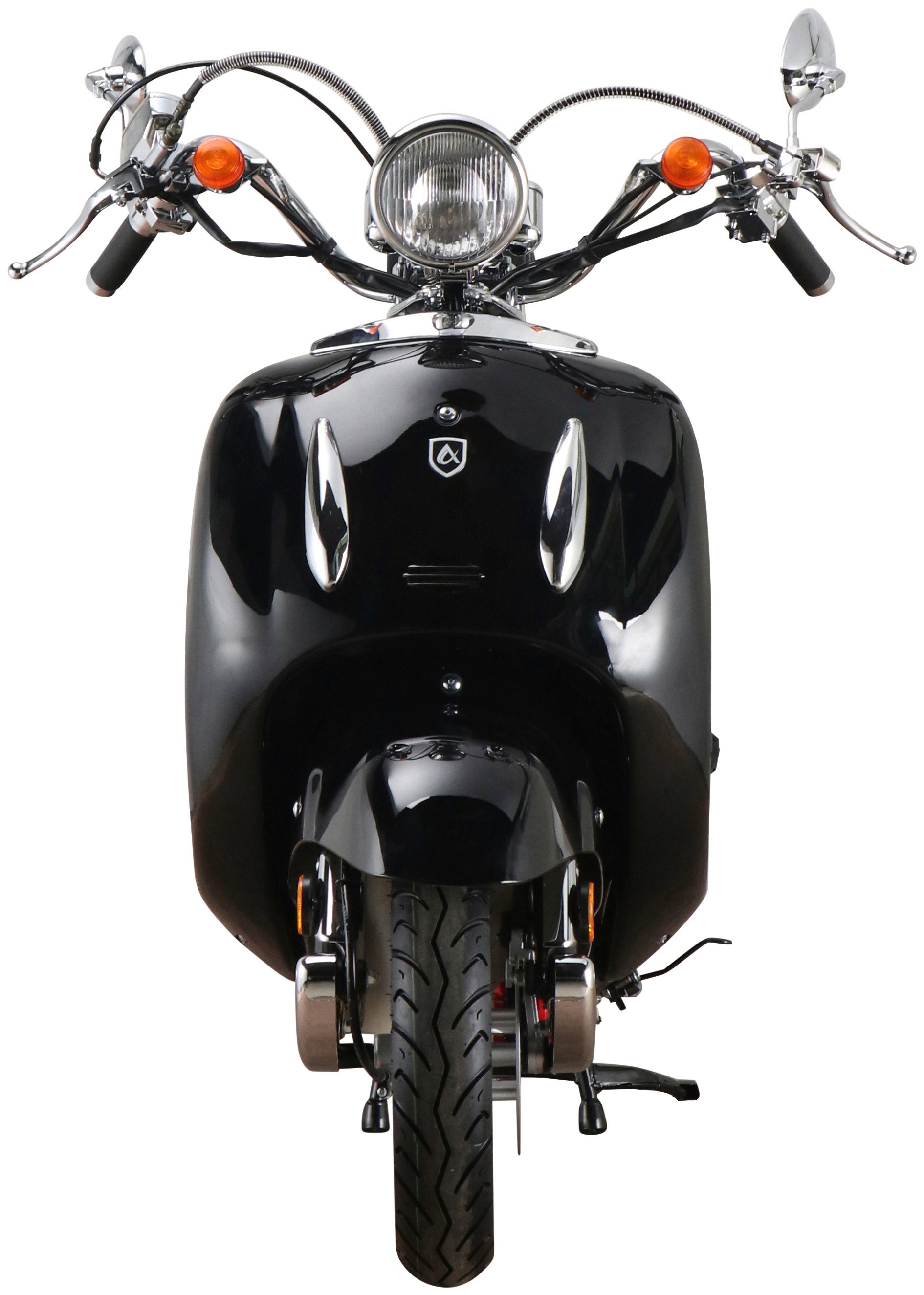 Motorroller schwarz Retro 5, ccm, 85 Euro km/h, Alpha Motors 125 Firenze,