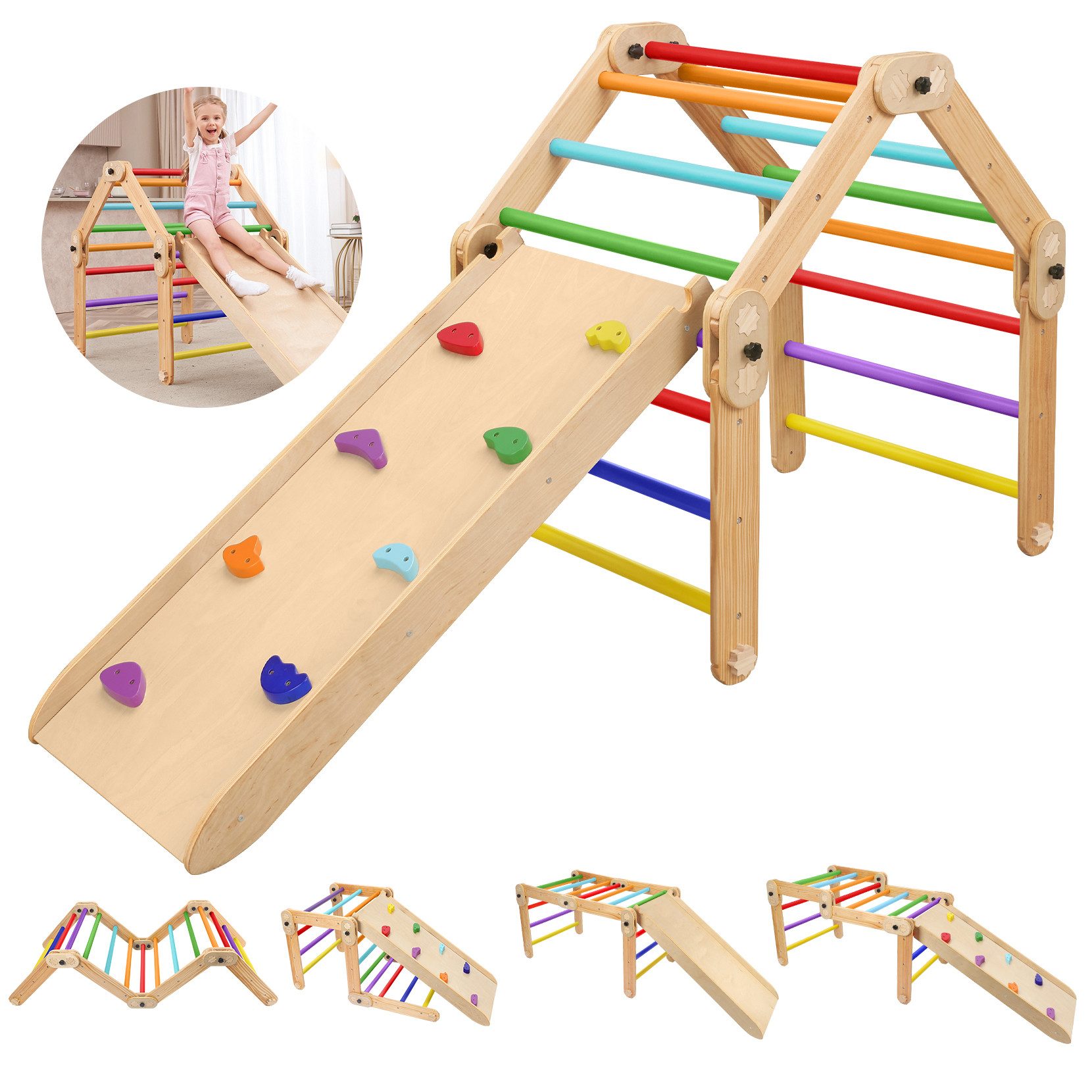 NAIMP Klettergerüst Montessori Kletter-Set mit Rampe & Kletterdreieck,für Kinder 1-6, (set)