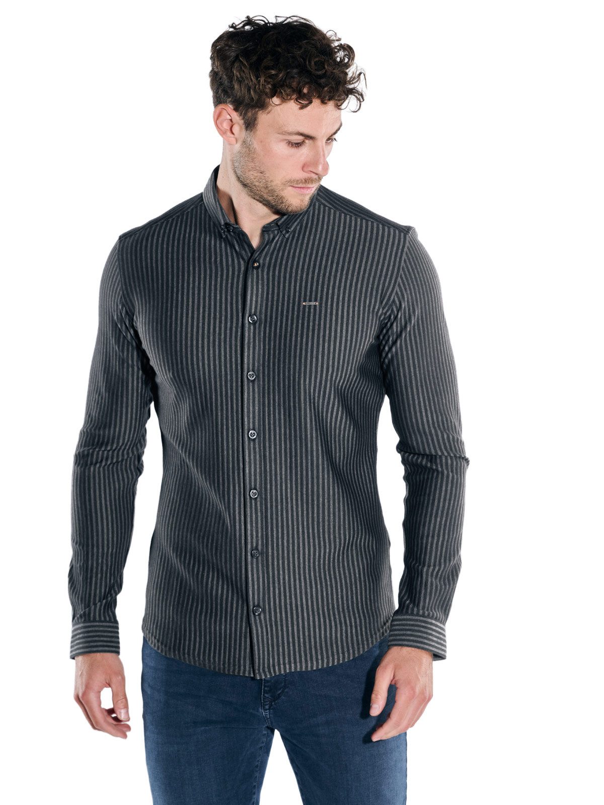 emilio adani Langarmhemd Herren Hemd gemustert, Schwarz