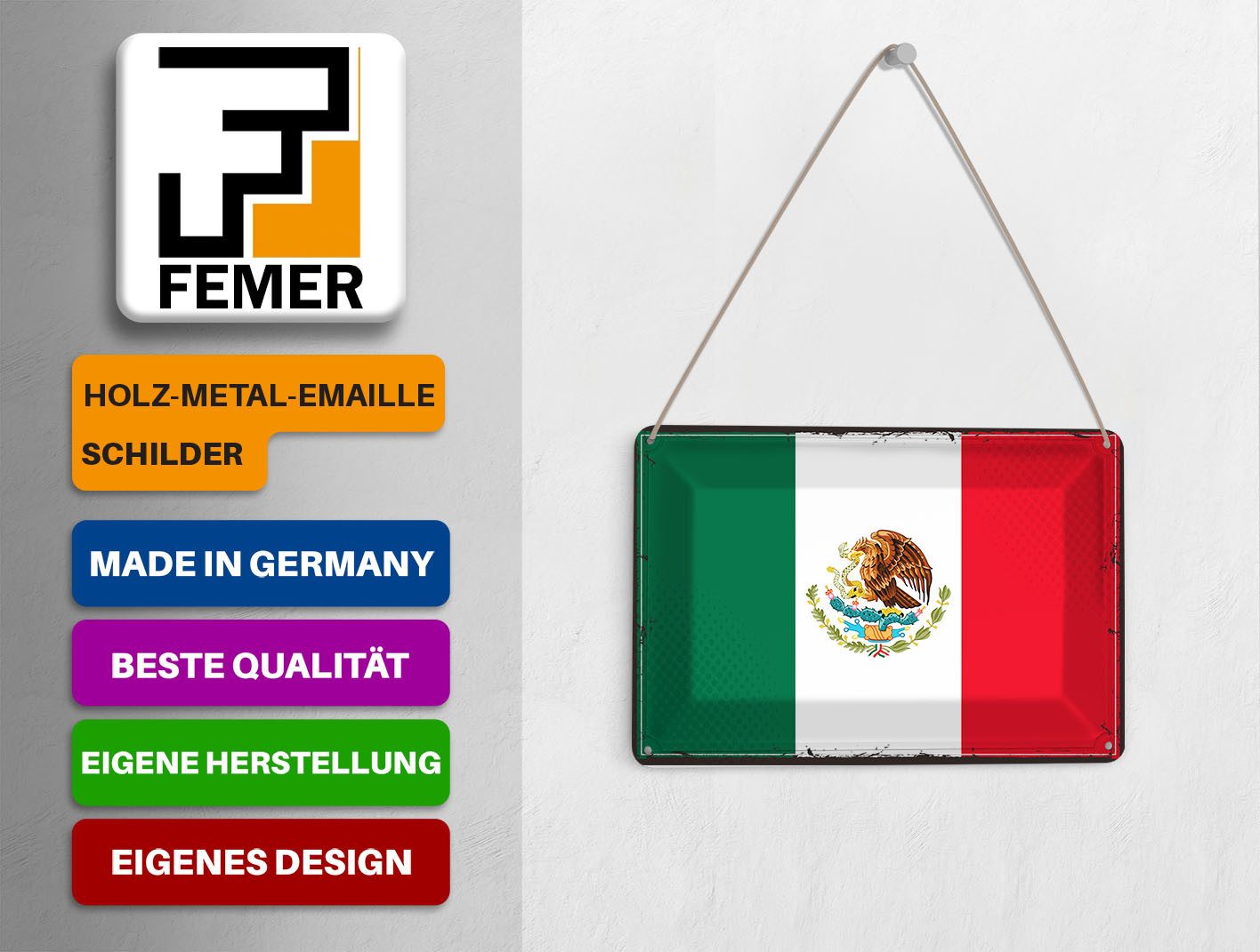 Femer GmbH Postkarte Flagge Mexikos 14x10 cm Retro Flag of Mexico, unfrankiert