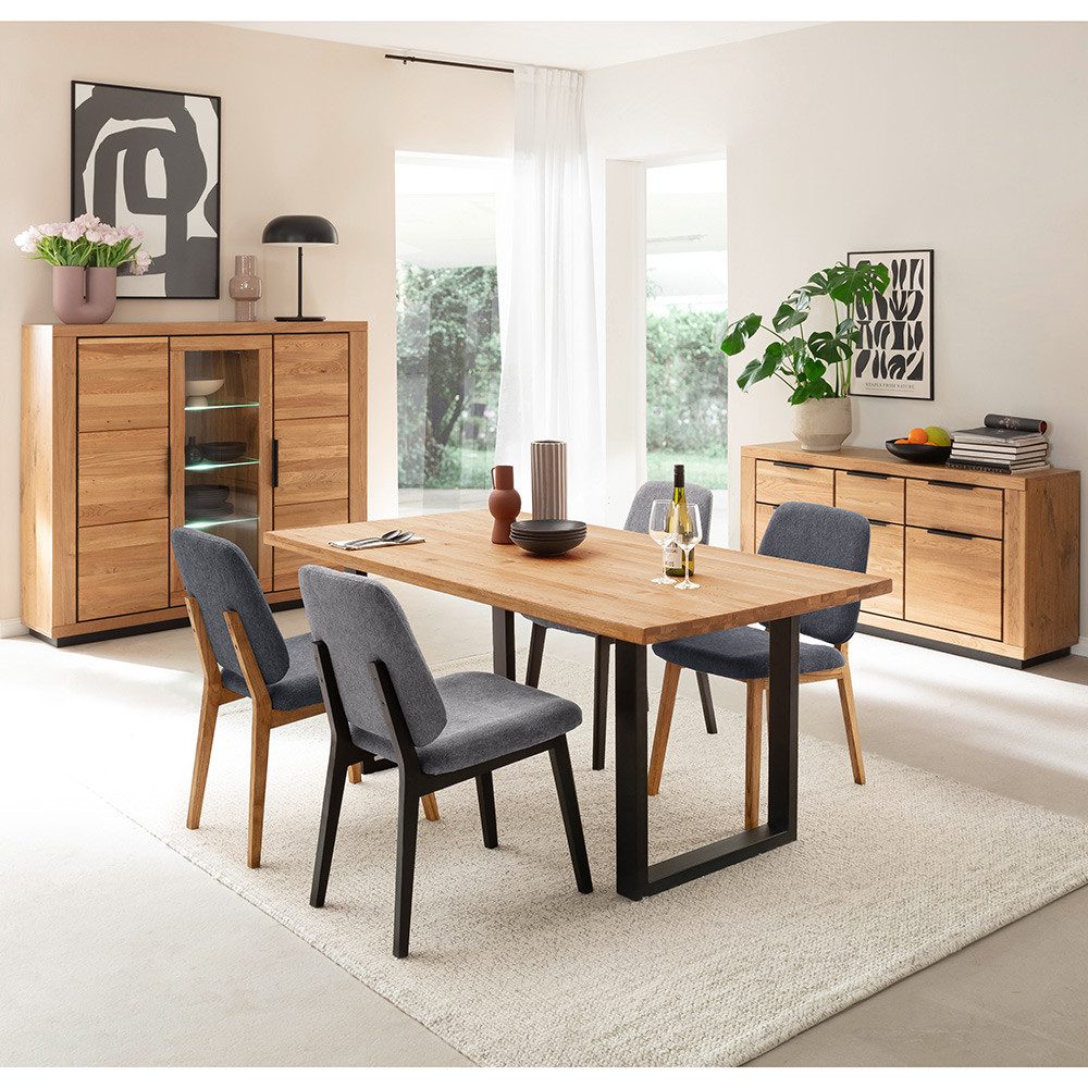 Lomadox Esszimmer-Set GIUSTINO-06, (Spar-Set, 3-St., Highboard Sideboard Tisch), Eiche teilmassiv geölt, Massivholzfronten