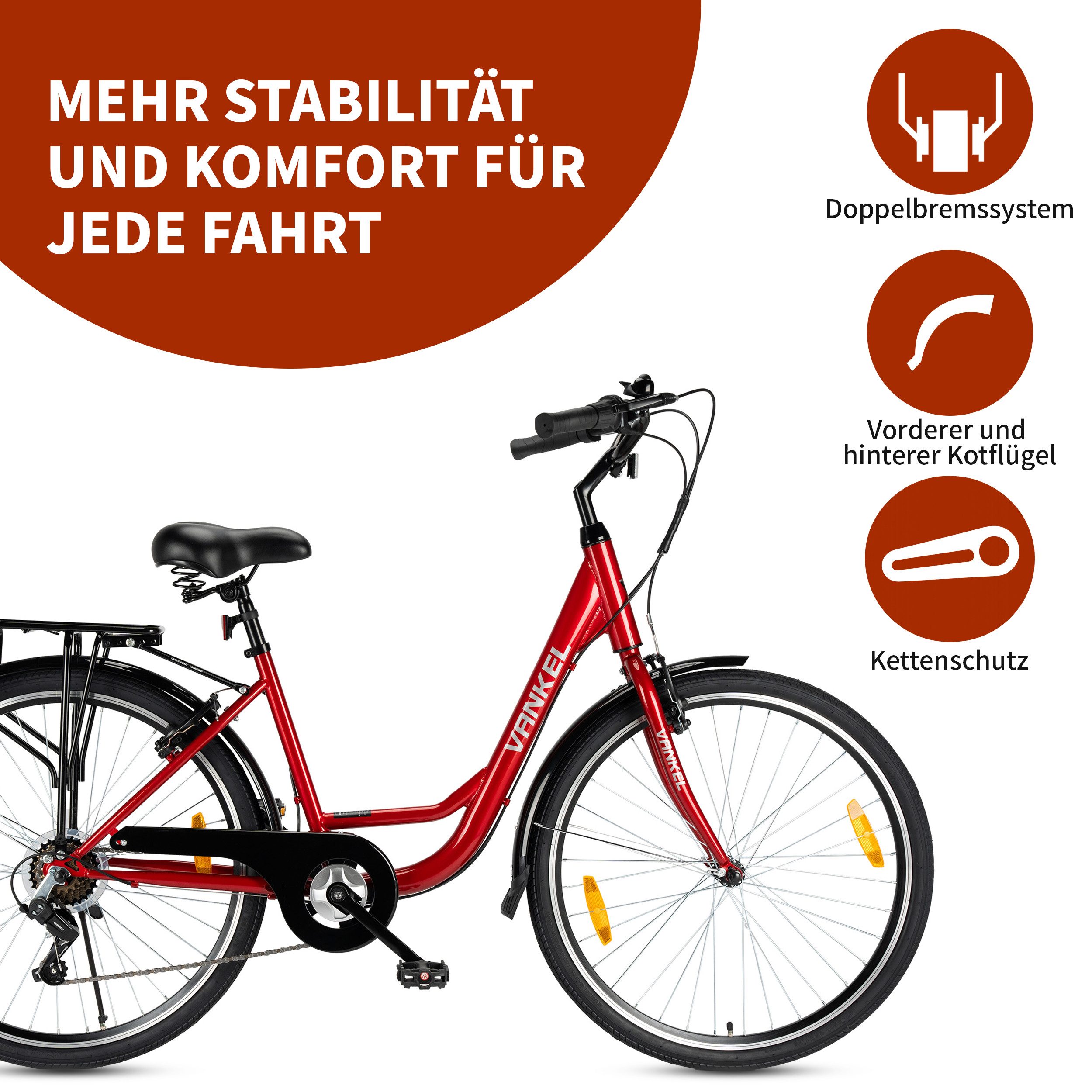 ROMICO Mountainbike 26 Zoll, Fahrrad, 7-Gang, Stahlrahmen, Gepäckträger, 7 Gang, Kettenschaltung, V-Brakes, Schutzbleche, Freizeit, Alltag, 160-185 cm