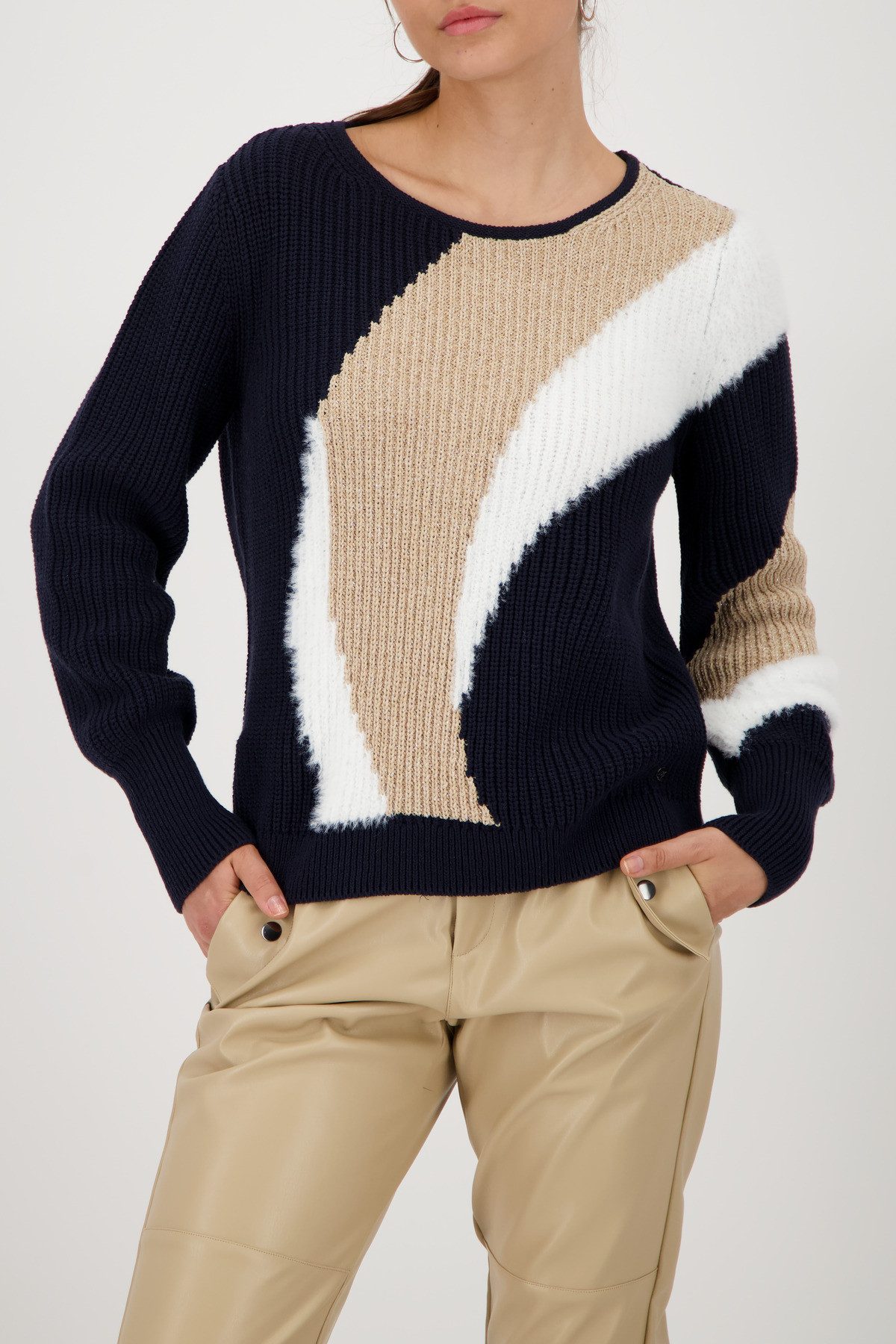 Monari Strickpullover Pullover Intarsie Mit Rundhalsausschnitt günstig online kaufen