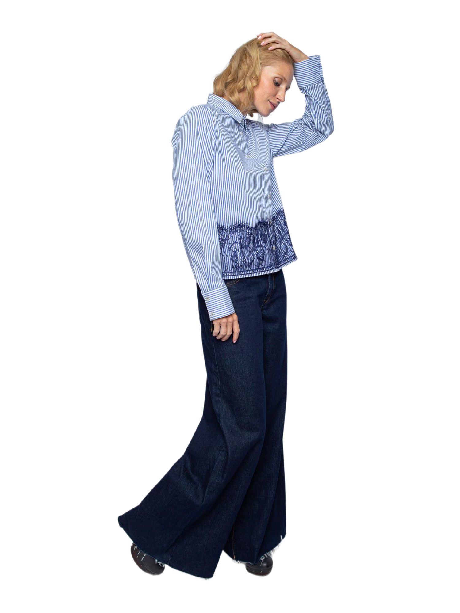 Emily Van Den Bergh Blusenshirt blau,Casual,Baumwolle,Gestreift,Hemdblusenkragen,Lang,Boxy Fit