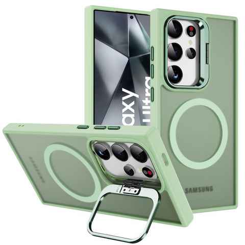 CoolGadget Handyhülle Hybrid Luxury Handy Case für Samsung Galaxy S24 Ultra 6,2 Zoll, Hülle Massiv Metallständer aufklappbar Schutzhülle für Magsafe Zubehör