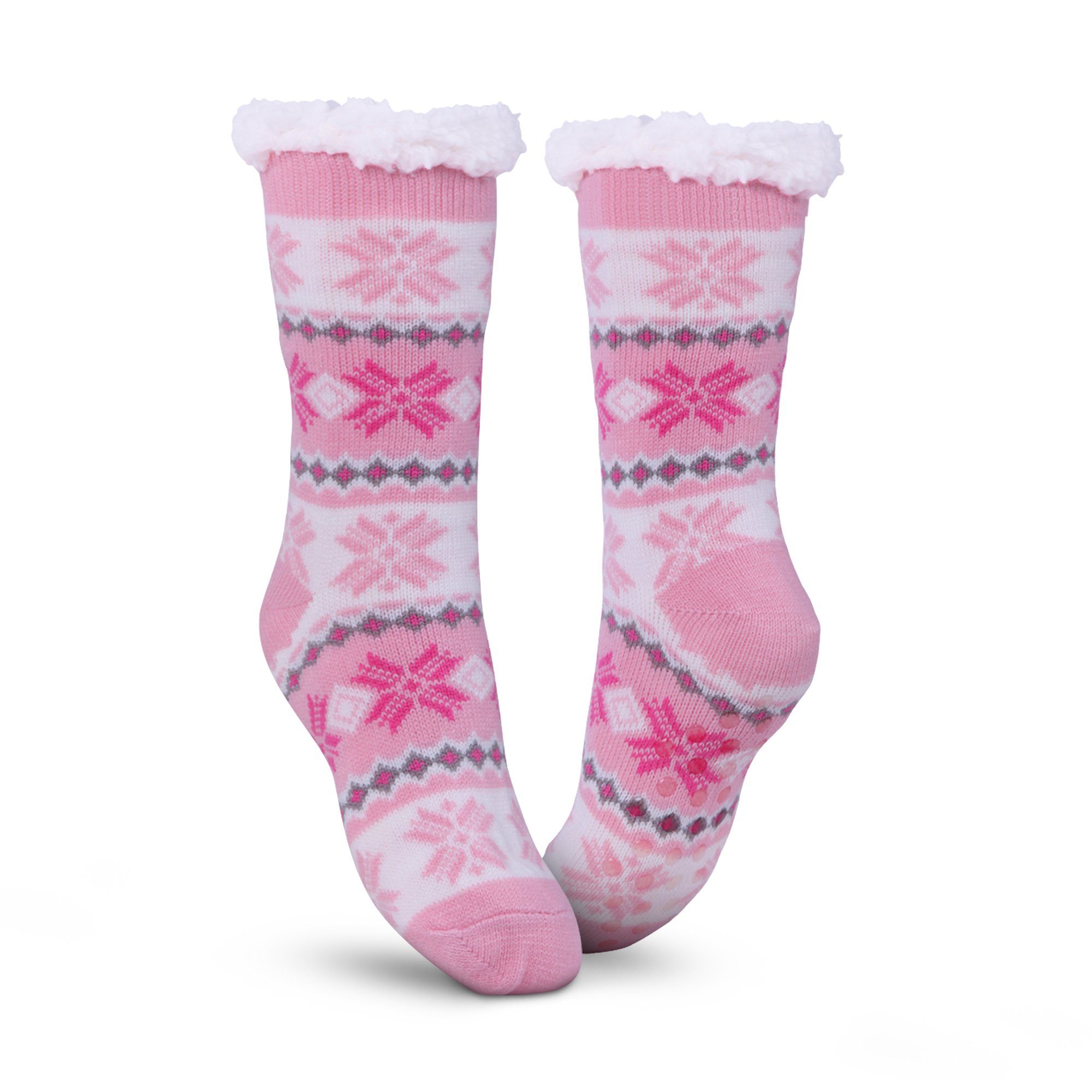 (1-Paar) Pink Socken Stoppersocken Haussocken Teddyfutter Norweger - Hüttensocken Schneeflocke" Bestlivings Kuschelsocken "Norweger / ABS