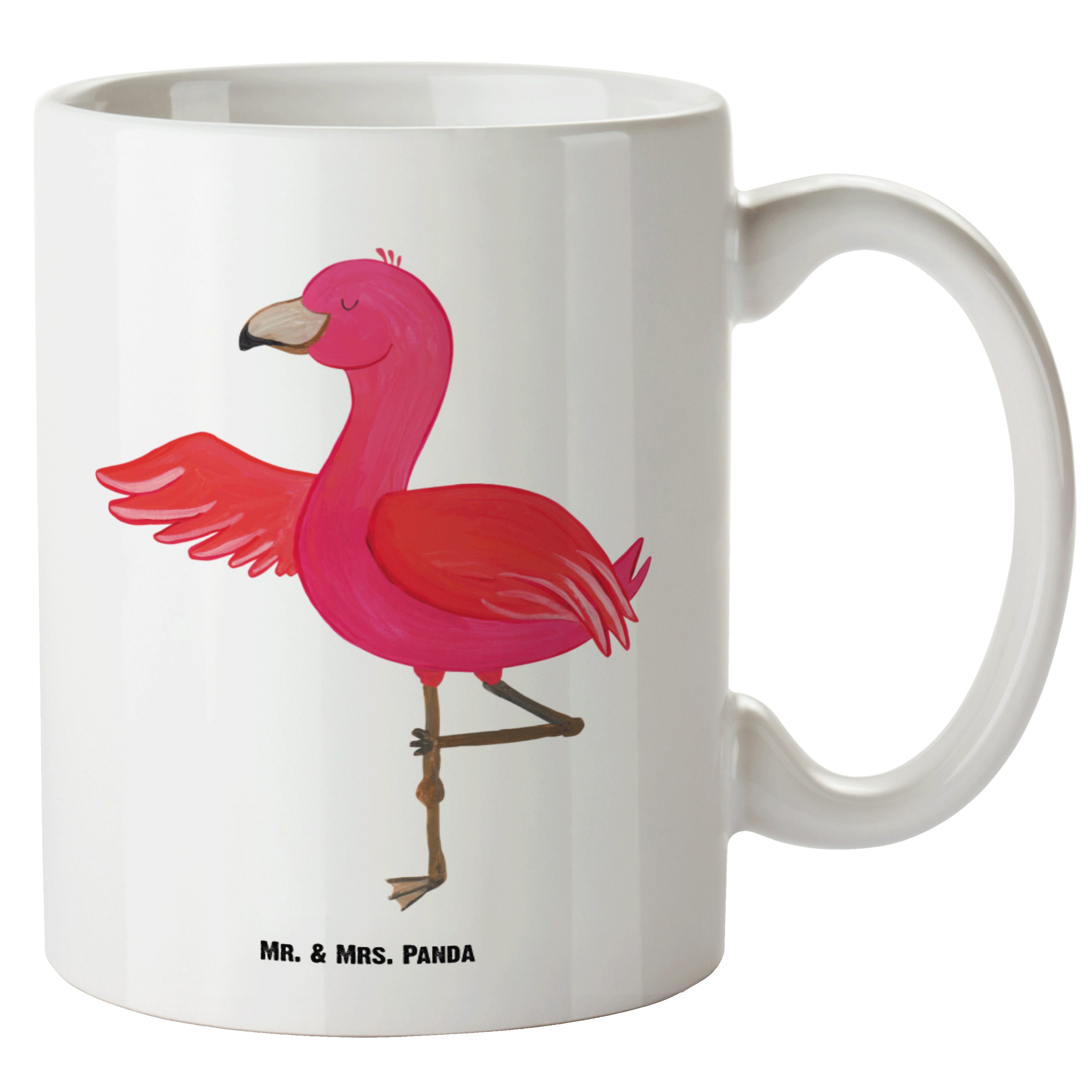 Mr. & Mrs. Panda Tasse Flamingo Yoga - Weiß - Geschenk, Entspannung, XL Becher, Baum, Achtsa, XL Tasse Keramik