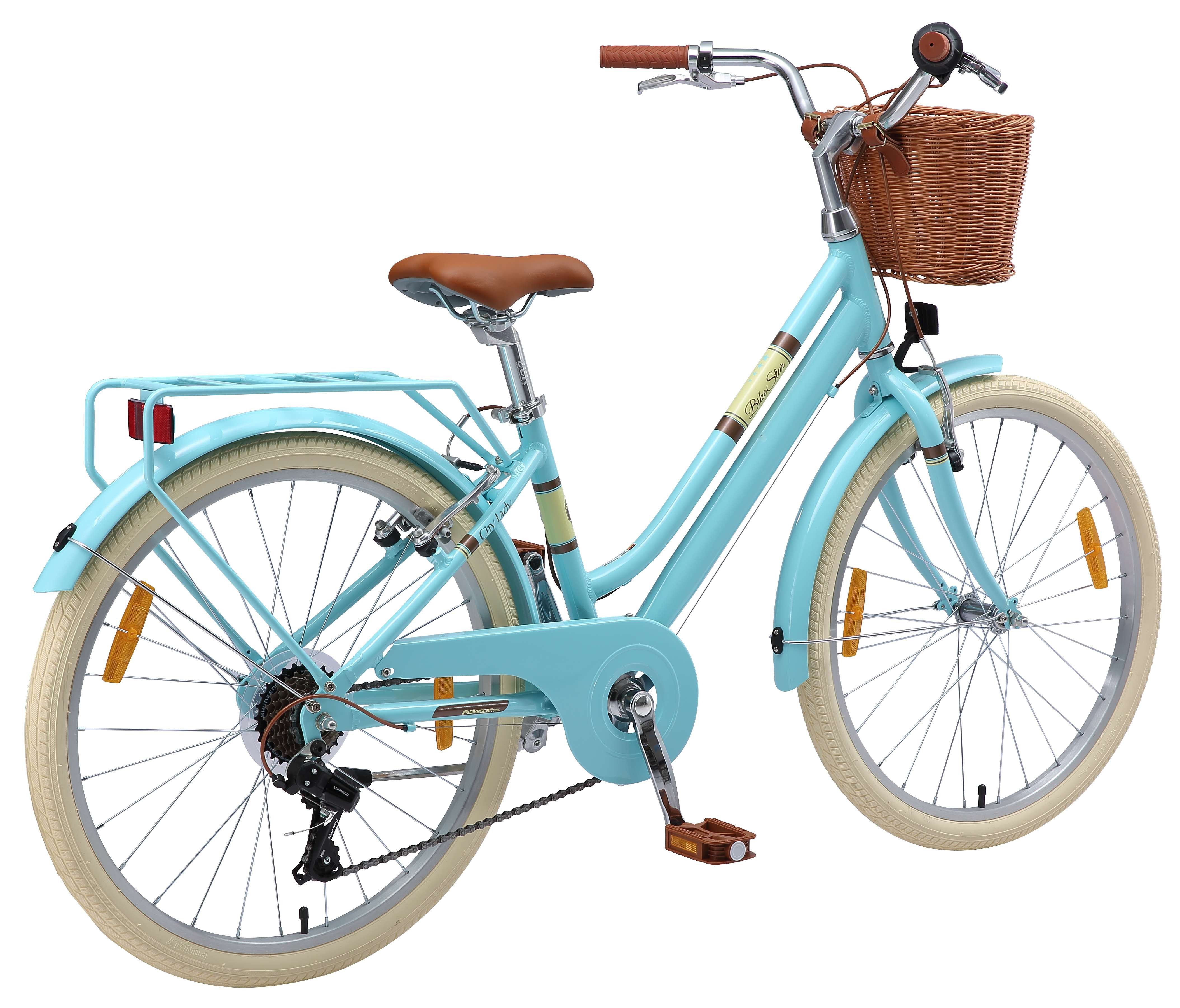 Bikestar children's city bike, 24 inch, aluminum, from 9 years, 1 gear, basket, luggage rack, easy pedaling, ergonomic frame