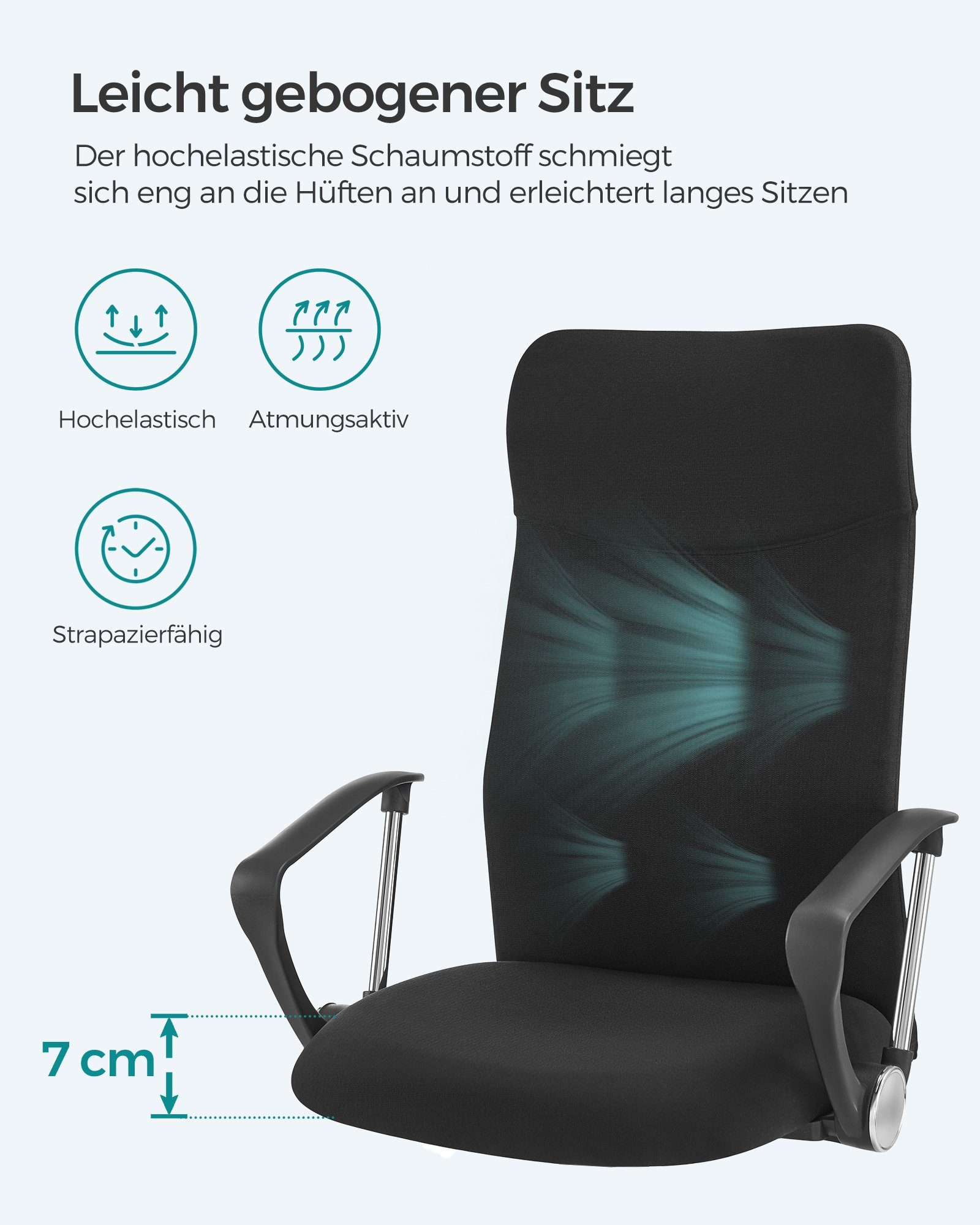 SONGMICS Bürostuhl ergonomischer Schreibtischstuhl, bis 120 kg belastbar (2 St), mit gepolstertem Sitz, höhenverstellbar und neigbar, 2er Set – Bild 5 von 5