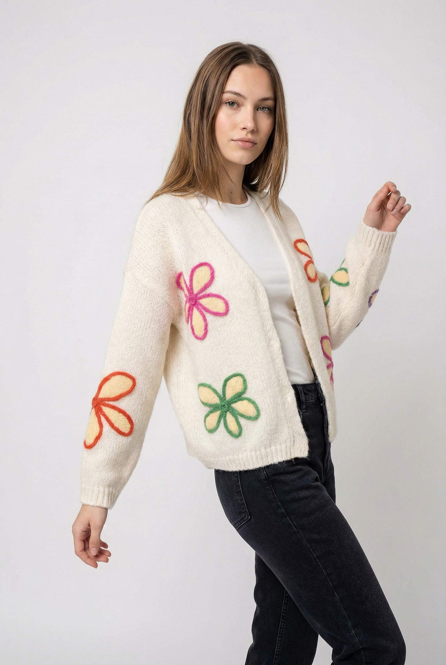 ONLY Strickjacke ONLMARNIA LIFE LS FLOW OPEN CARD CS KNT mit 3D-Stickerei