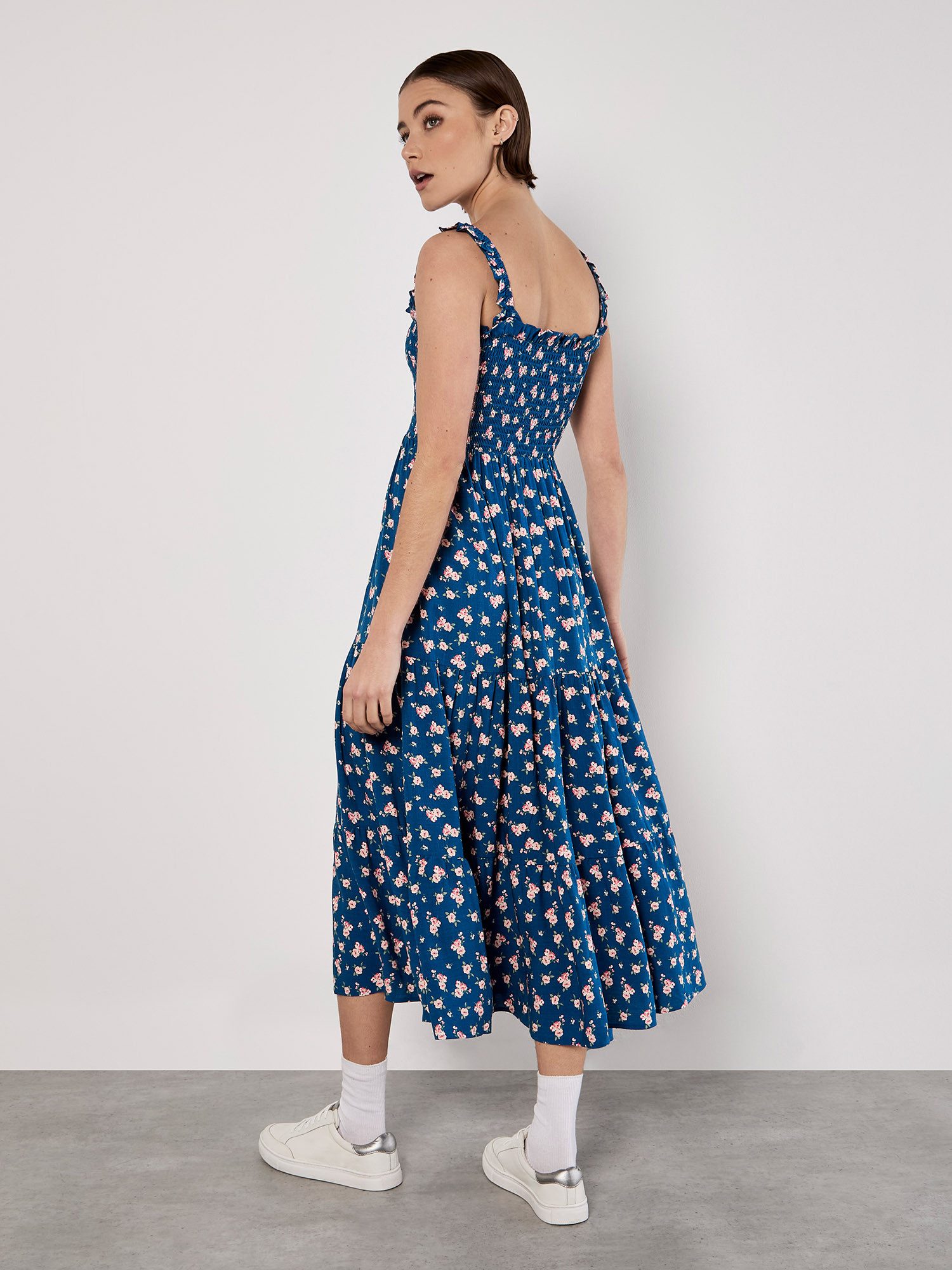 Apricot Midikleid Florales Midikleid mit Smokdetails