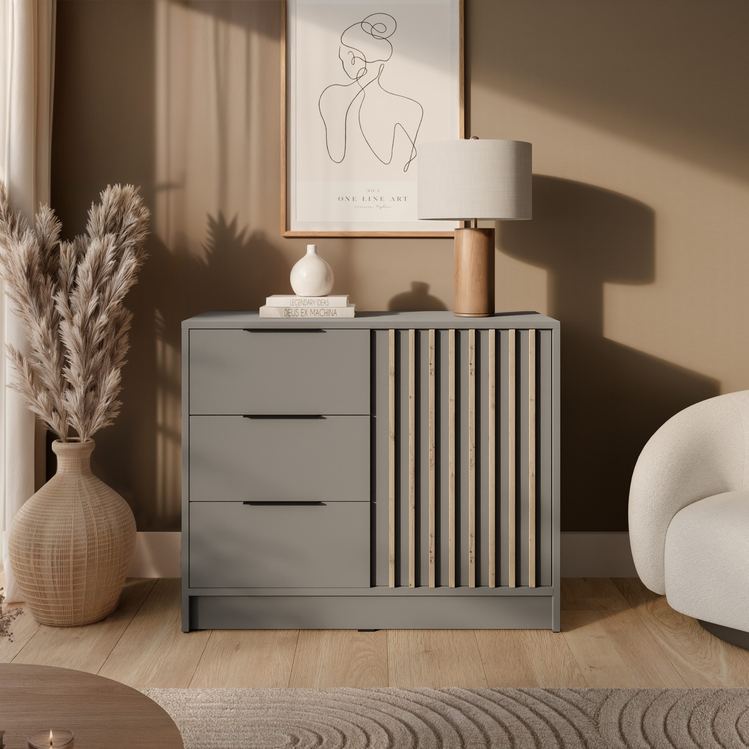 Lookway Kommode NELA 2D moderne Lamellenkommode mit Schubladen