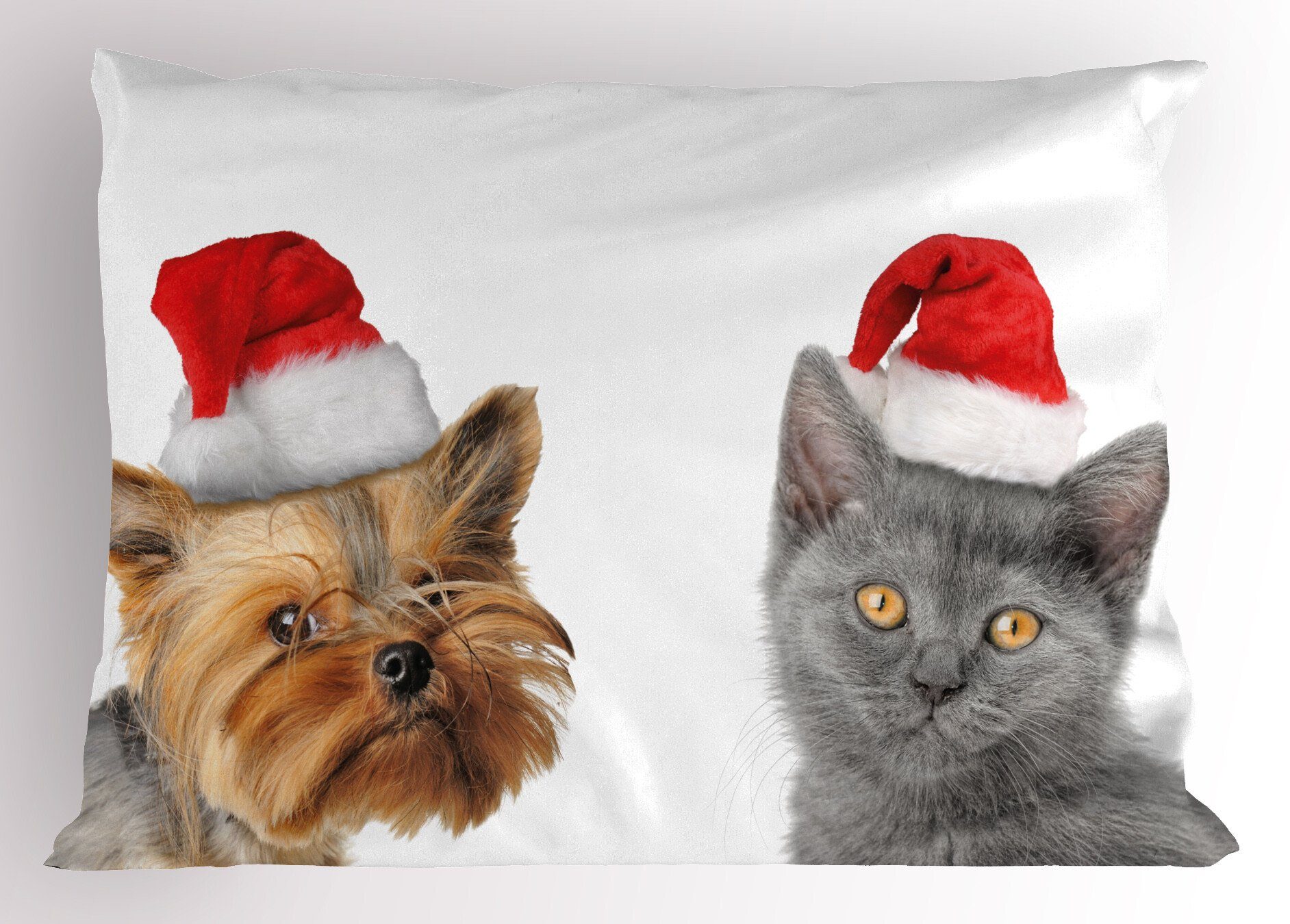 Kissenbezüge Dekorativer Standard King Size Gedruckter Kissenbezug, Abakuhaus (1 Stück), Weihnachten Katze Hund Weihnachtsmütze