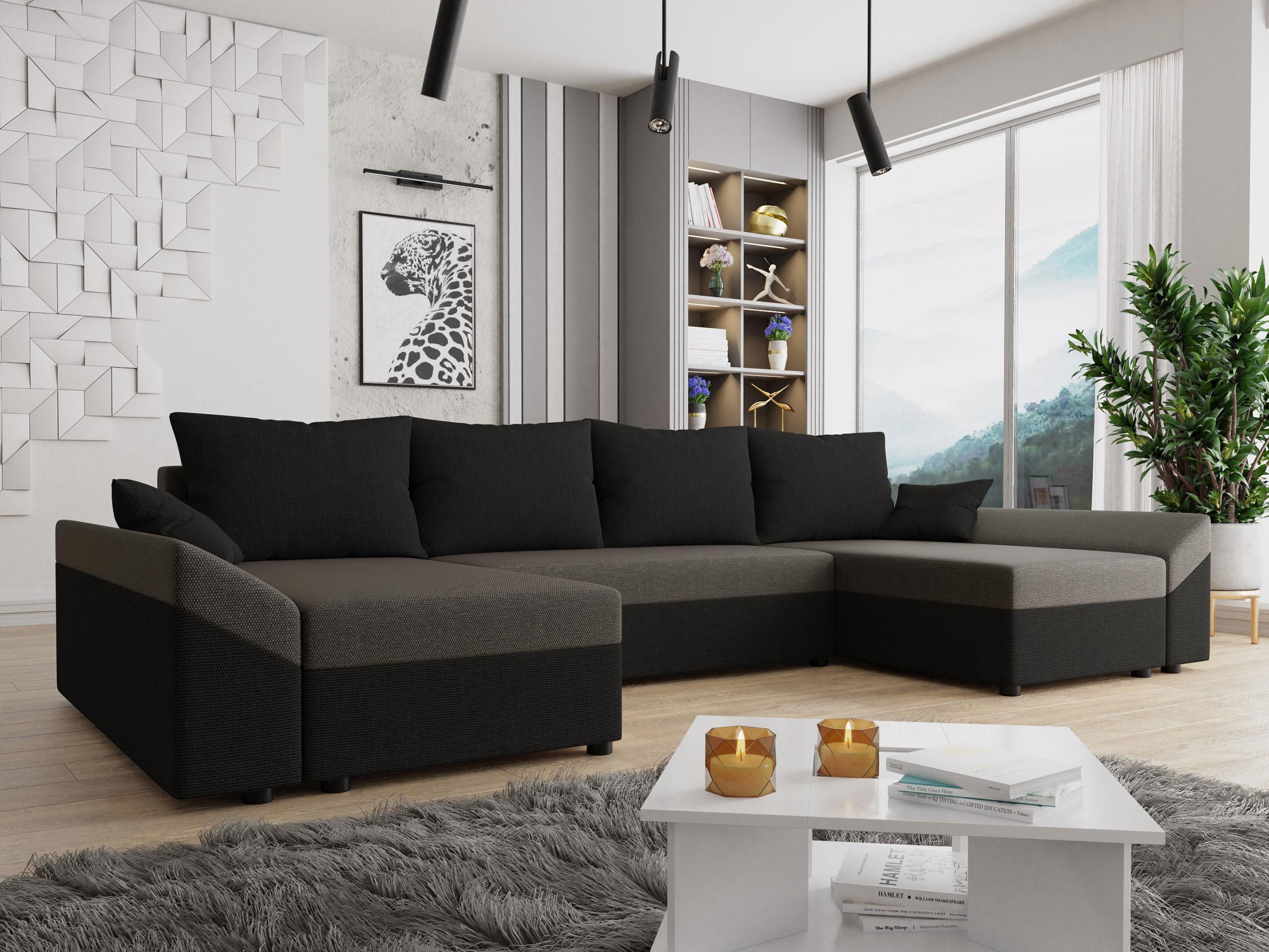 MIRJAN24 Wohnlandschaft Dante U Lux, mit Schlaffunktion und Bettkasten, 5 Sitzer, Symmetrisches U-Form