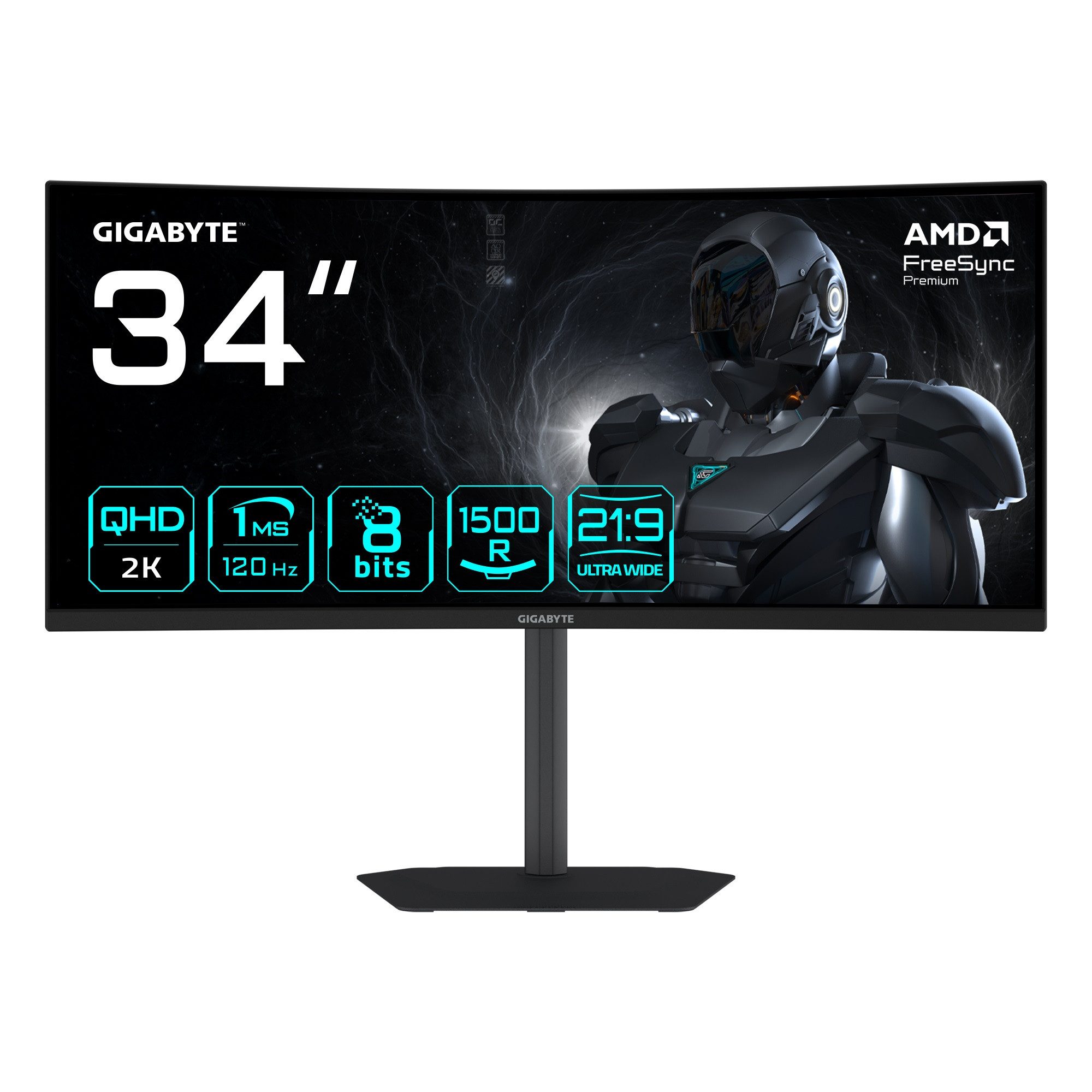 Gigabyte GS34WQCA Curved-Gaming-Monitor (86,4 cm/34 ", 3440 x 1440 px, WQHD, 1 ms Reaktionszeit, 120 Hz, VA LED, neig-,schwenk-, höhenverstellbar)