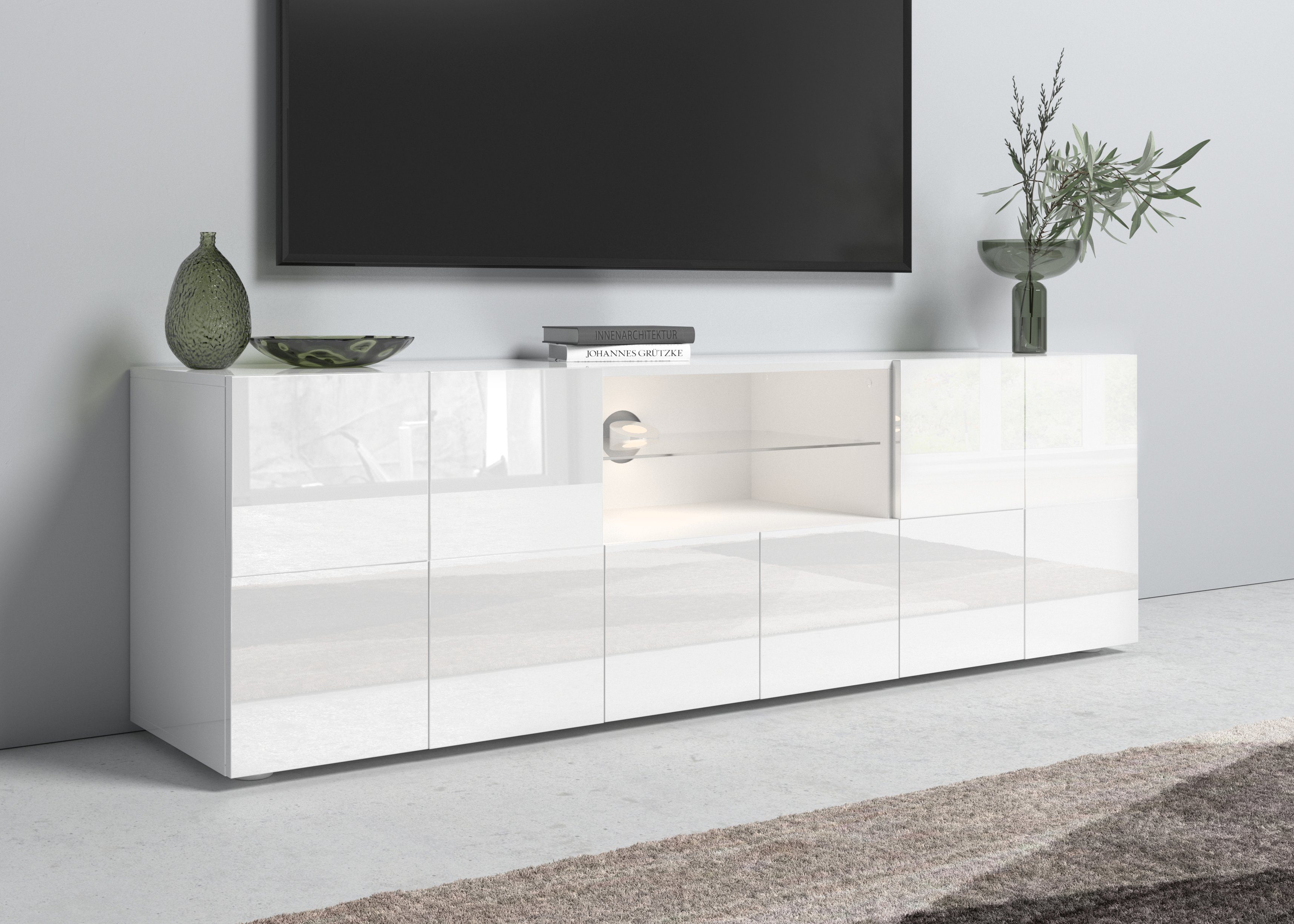 Home affaire Lowboard Dama Breite 181 cm, TV-Board 2 Türen, 1 Schubkasten, TV-Schrank, Front in 3D-Optik, viel Stauraum, verschiedene Farben