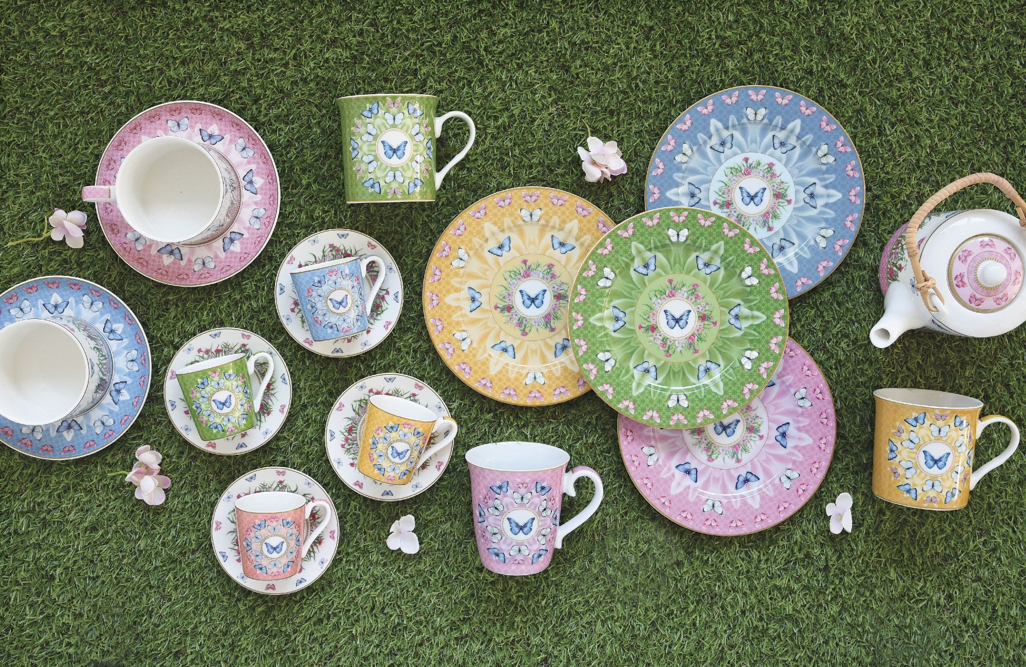 EasyLife Dessertschale Spring Parade, Porzellan, Spülmaschinengeeignet, Mehrfarbig, Schmetterlinge & Blumenwiese, H: