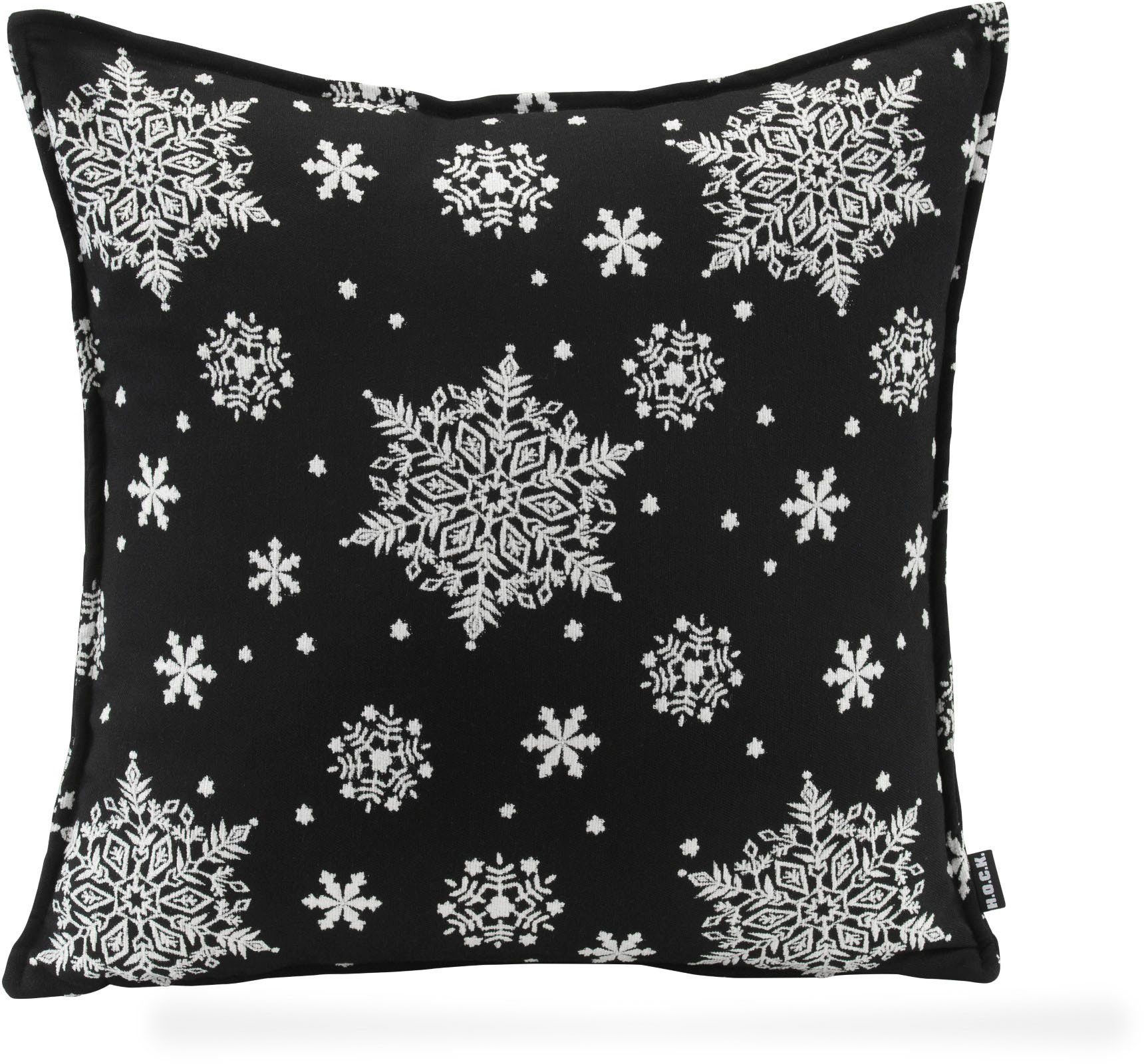 H.O.C.K. Dekokissen inkl. schwarz Schneeflocke, traditionell, Flakes, Füllung Snow bestickte Schneeflocken