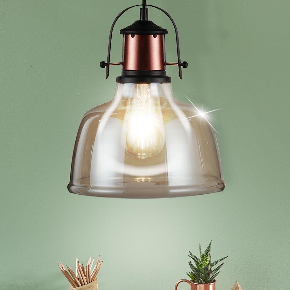 etc-shop LED Pendelleuchte, Leuchtmittel Decken inklusive, Warmweiß, im Fernbedienung Farbwechsel, Leuchte Glas Set Pendel Hänge Vintage Lampe