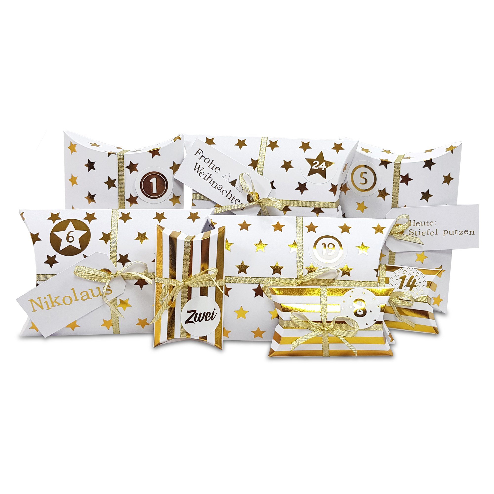 Frau WUNDERVoll befüllbarer Adventskalender Adventskalender HoHoHo, Farbe weiß, gold (Ziffern weiß, gold)