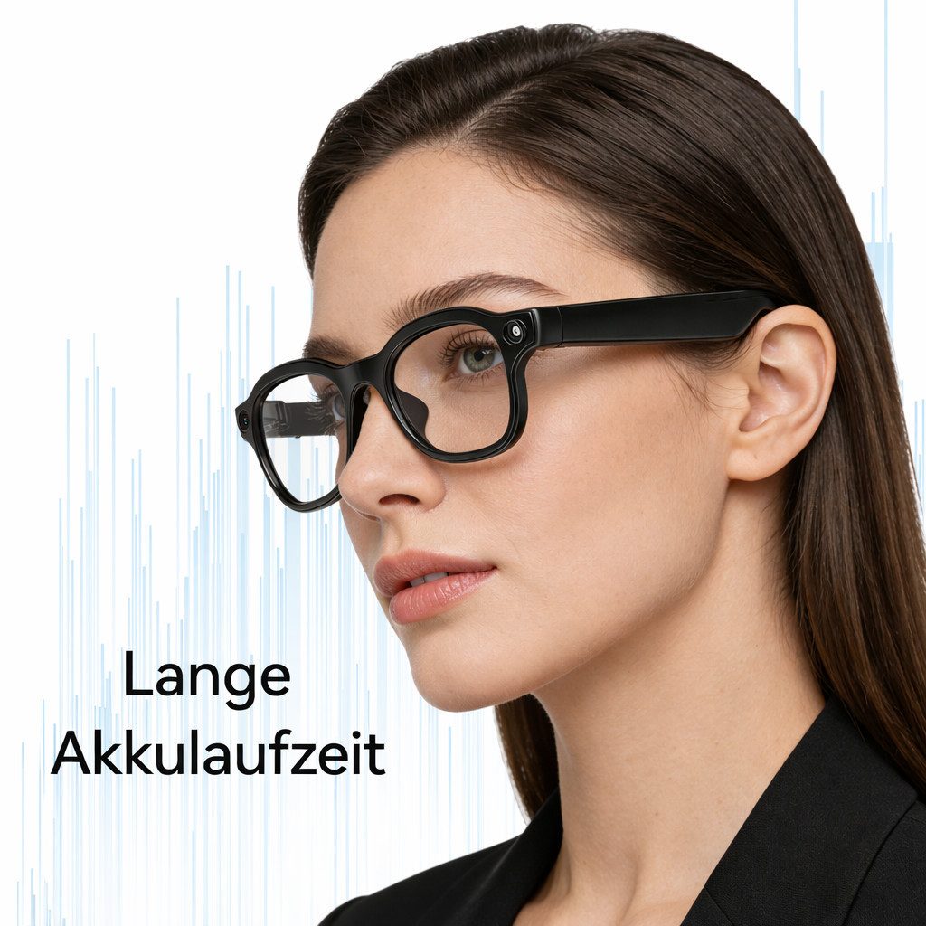BBG LED-Brille Smart Glasses mit 8MP Kamera, Bluetooth 5.4, AI-Sprachassistent Open-Ear Audio, Wechselgläser, kabelloses Laden, für Android & iOS