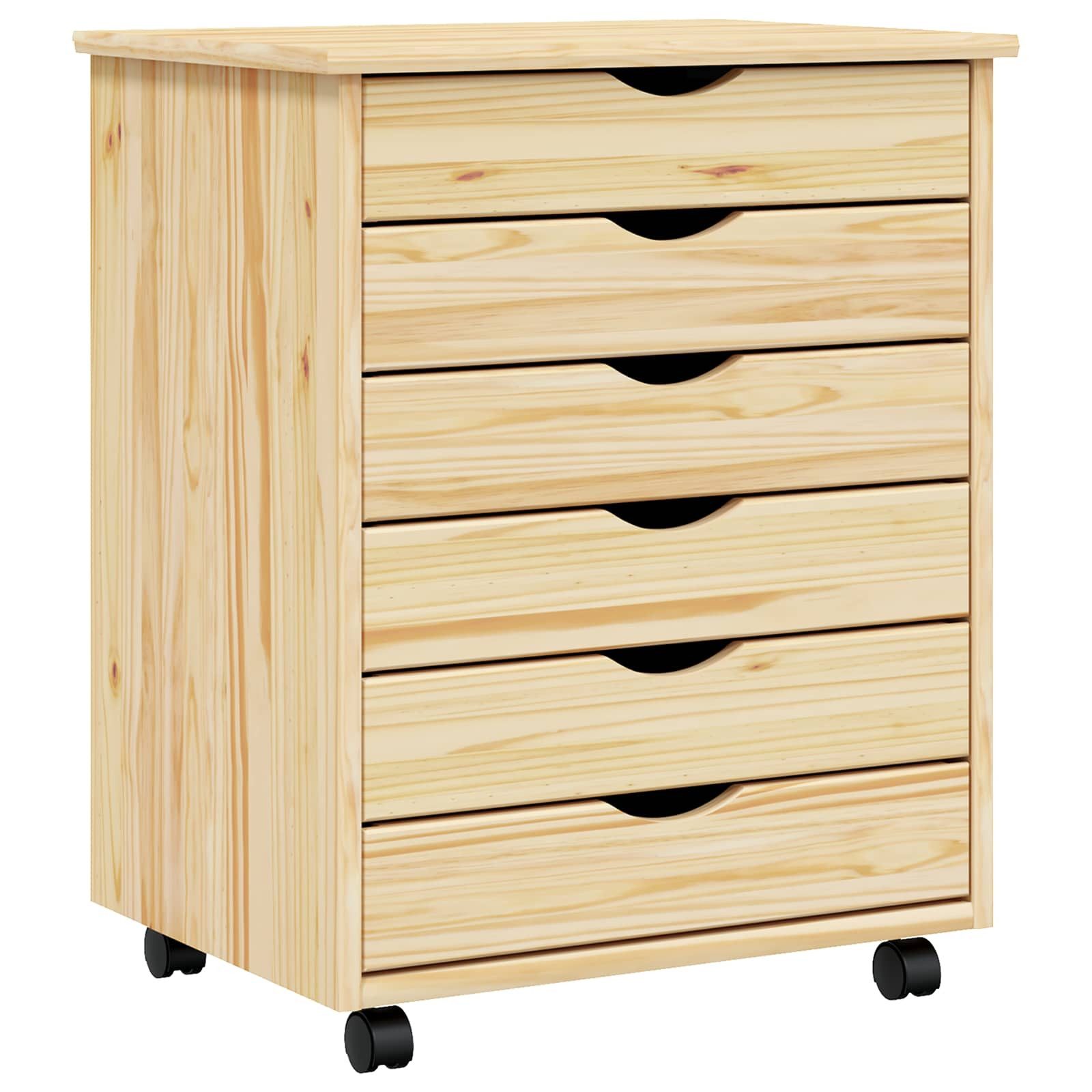vidaXL Rollcontainer Rollcontainer mit Schubladen MOSS 53 x 39 x 65,5 cm Klarlack, (1 St)