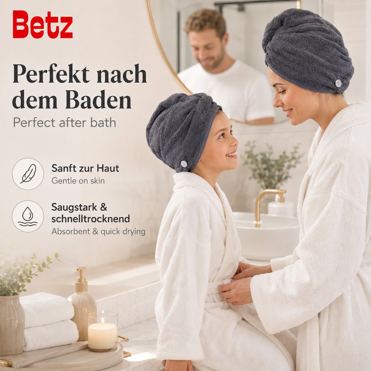 Betz Turban-Handtuch mit Knopf BERLIN Kopfhandtuch Haarturban, (2-St), mit Knopfverschluss – Bild 5 von 5