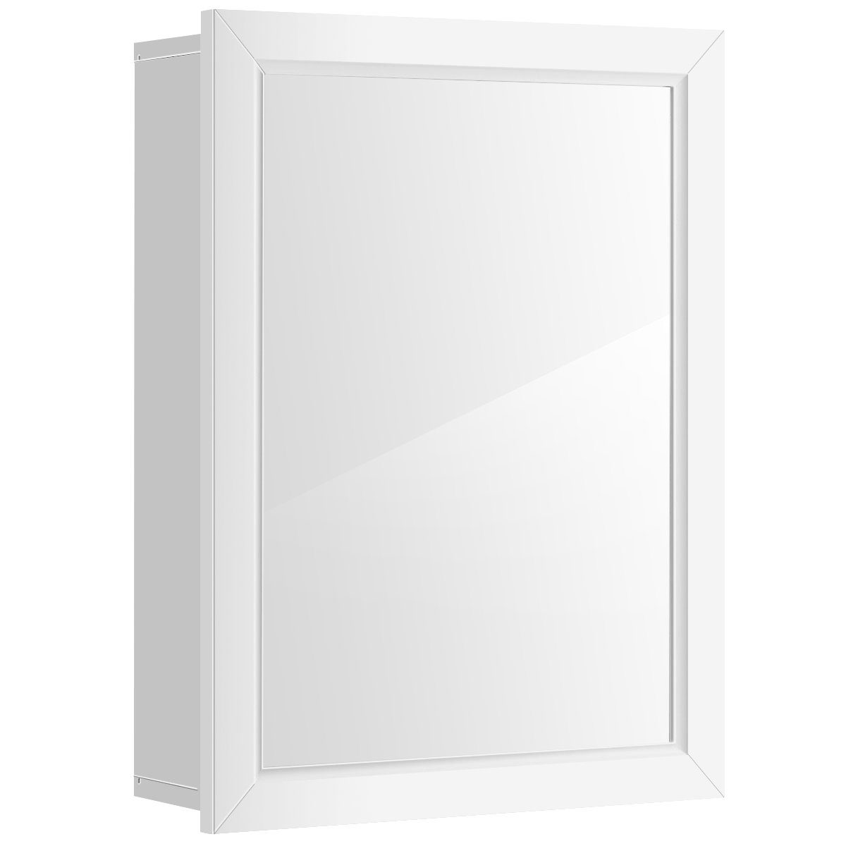 COSTWAY Badezimmerspiegelschrank mit Spiegel&Einzeltür, 50x16x66cm Weiß