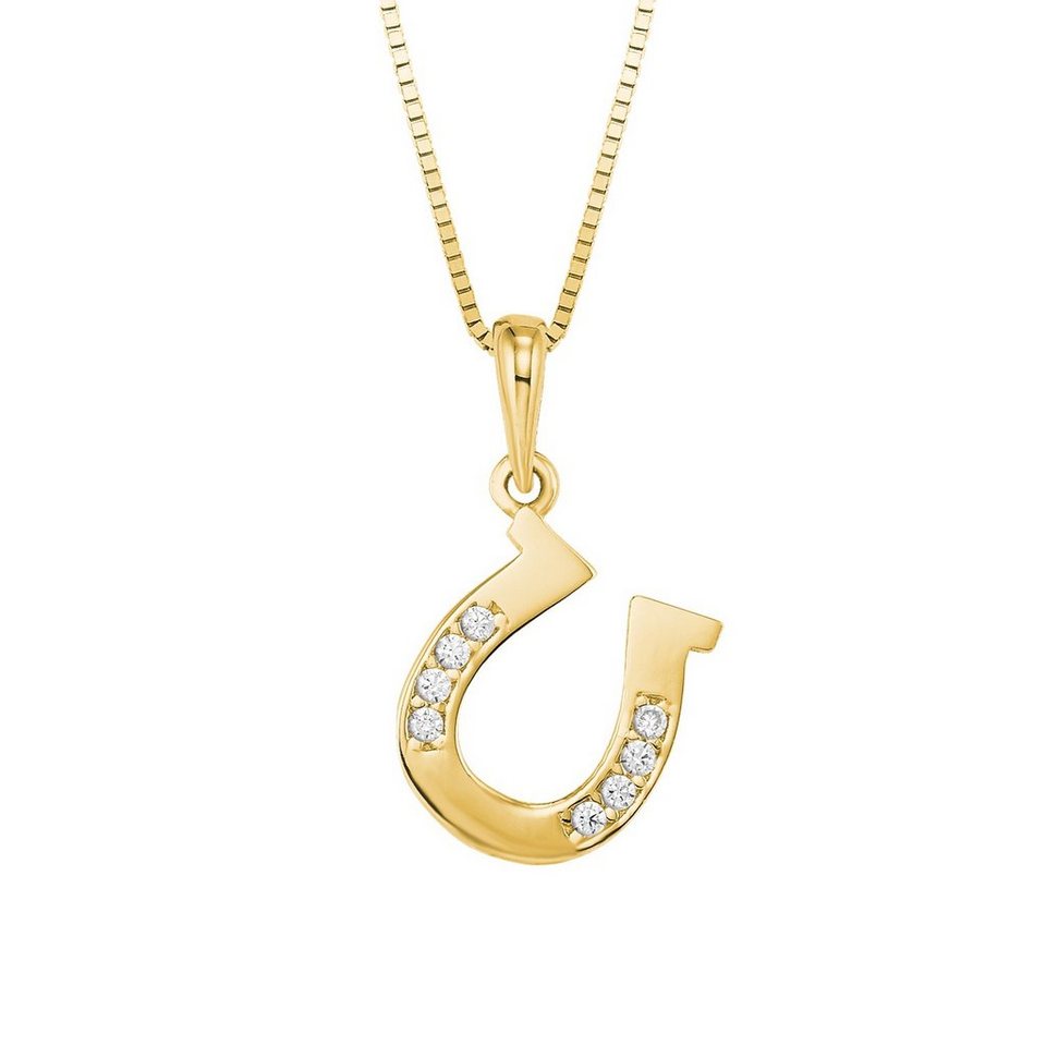 Amor Goldkette für Damen, Gold 585, Zirkonia synth., Hufeisen (2-tlg.,  Kette mit Anhänger)