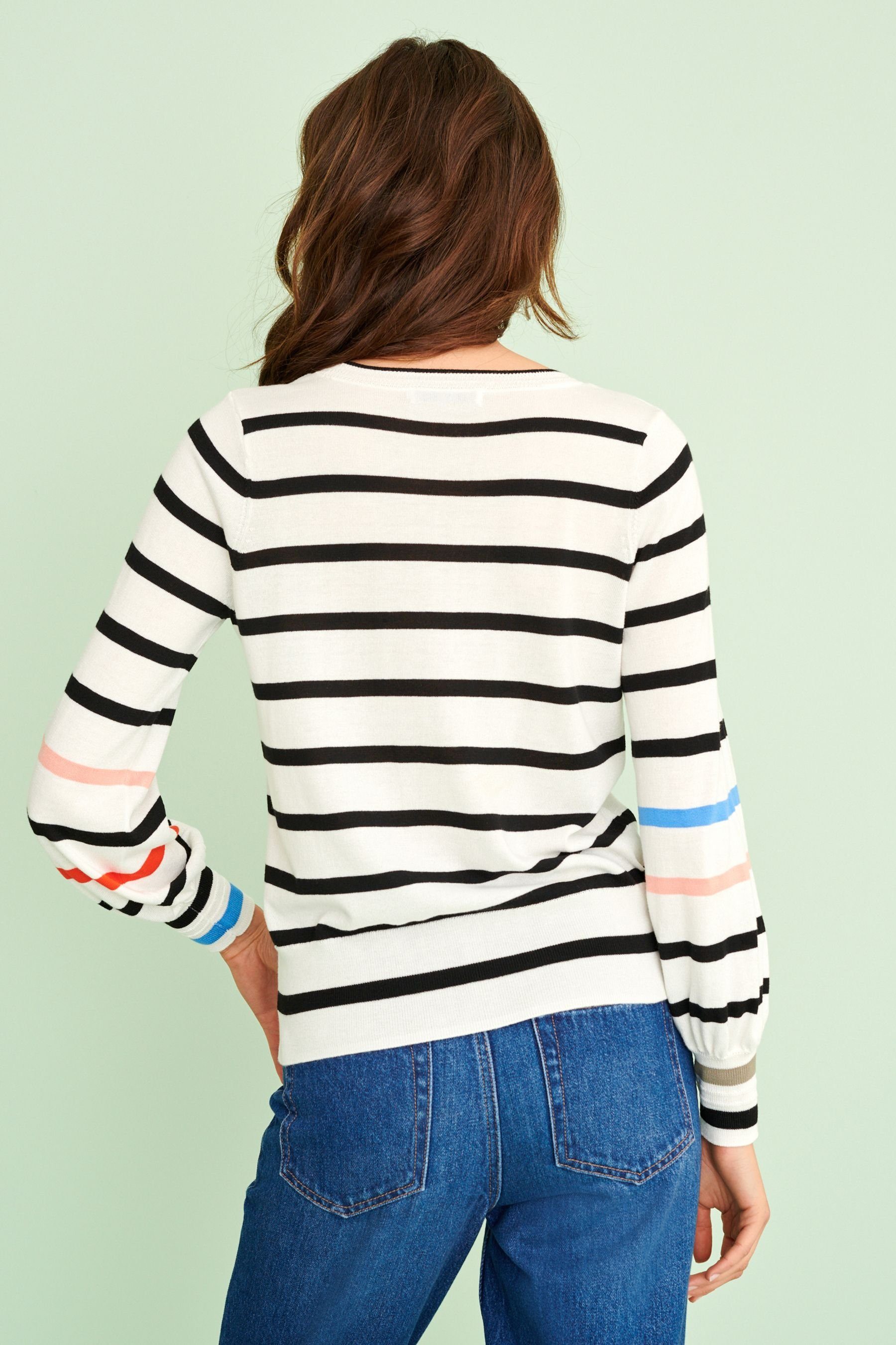 White/Black Next Stripe (1-tlg) mit Rundhalspullover Rundhalsausschnitt Pullover