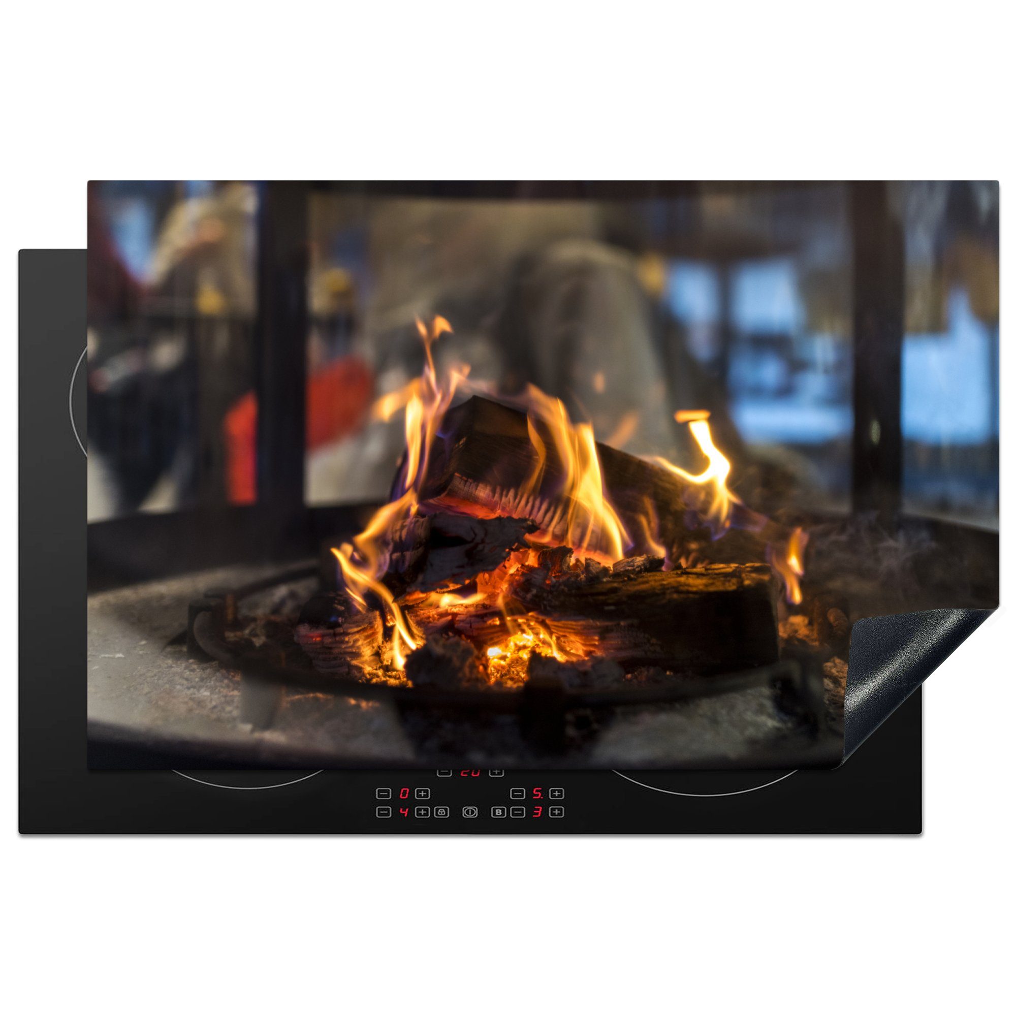 MuchoWow Herdblende-/Abdeckplatte Ein brennender Kamin, Vinyl, (1 tlg), 81x52 cm, Induktionskochfeld Schutz für die küche, Ceranfeldabdeckung
