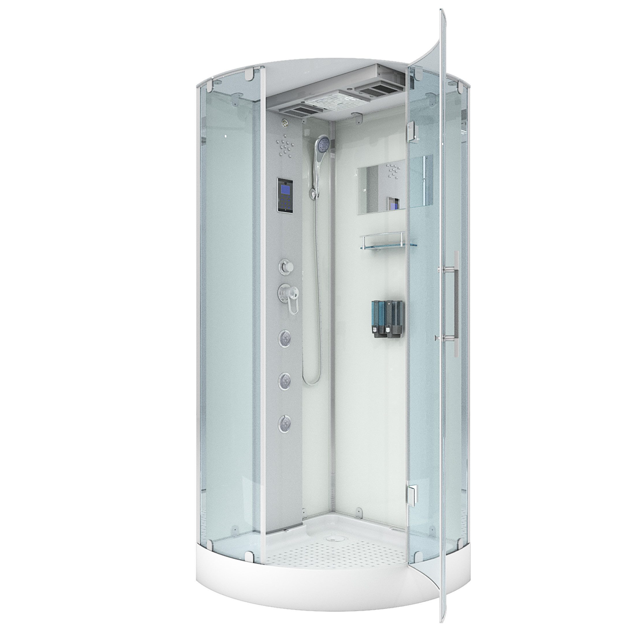 AcquaVapore Komplettdusche D37-20R0-ALL Dusche Duschtempel Duschkabine100x100, Sicherheitsglas ESG, inklusive Duschwanne, Höhenverstellbar, Gehärtetes Glas, Integrierte Massagedüsen, Multimedi