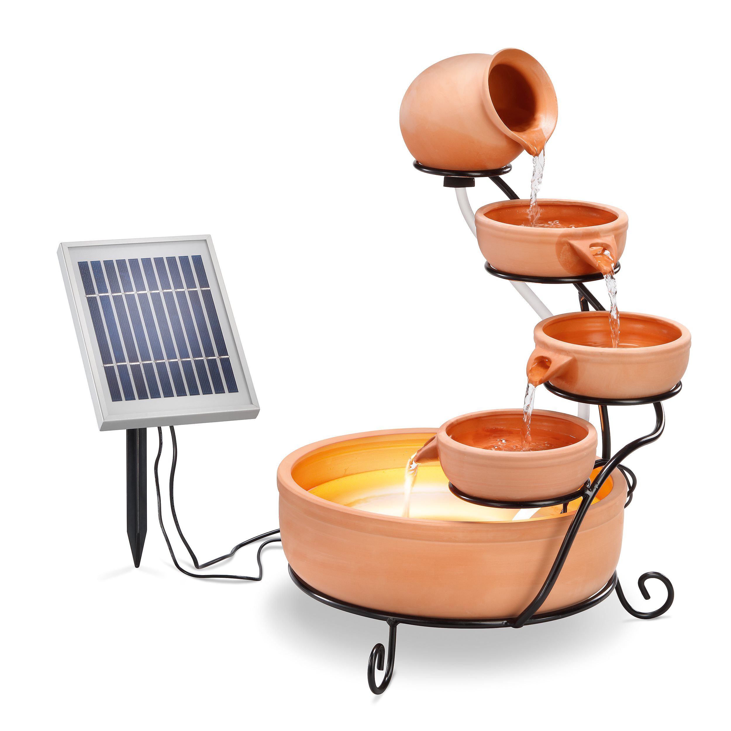 esotec Gartenbrunnen Solar Kaskadenbrunnen Lucca aus Keramik Akku + LED-Lic günstig online kaufen
