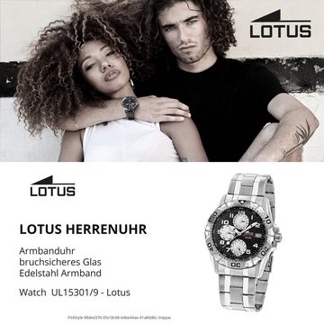 Lotus Multifunktionsuhr LOTUS Unisex Uhr 15301/9 Edelstahl, Herren, Damen Armbanduhr rund, groß (ca. 40mm) Edelstahlarmband silber