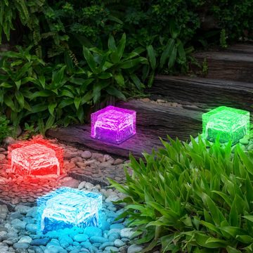 etc-shop Gartenleuchte, LED-Leuchtmittel fest verbaut, Farbwechsel, 4er Set RGB LED Solar Leuchten Steh Lampen Außen Bereich Glas