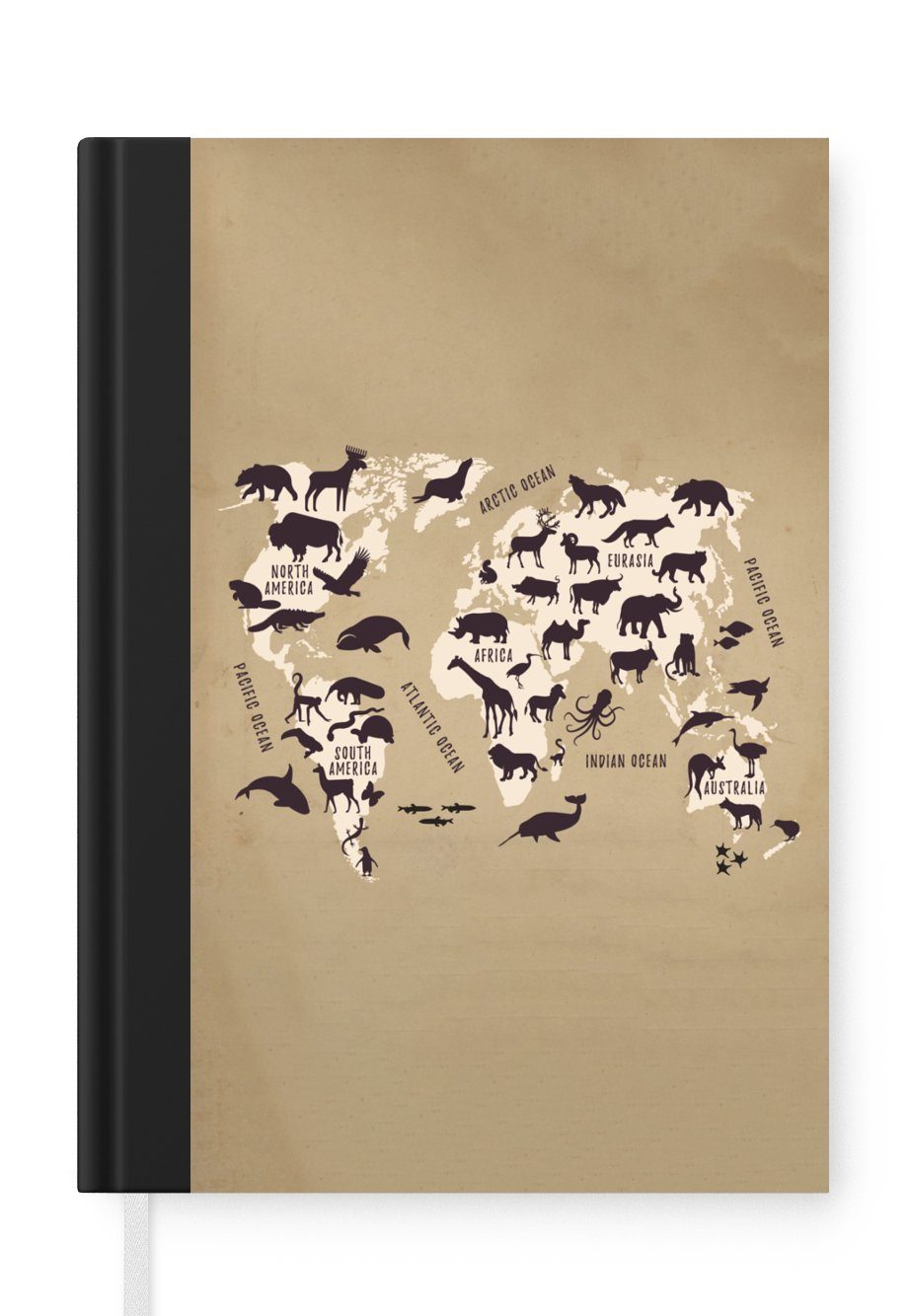 MuchoWow Notizbuch Weltkarte - Retro - Tiere, Journal, Merkzettel, Tagebuch, Notizheft, A5, 98 Seiten, Haushaltsbuch