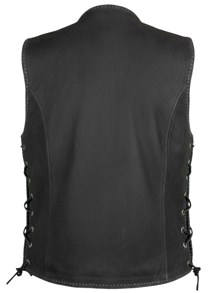 MDM Motorradweste Damen Nubuk Lederweste Büffelleder Biker Slim Fit (Damen Nubuk Bikerweste Kutte) Damen Nubuk Lederweste mit Schnallen, Schnürung und Patchfläche