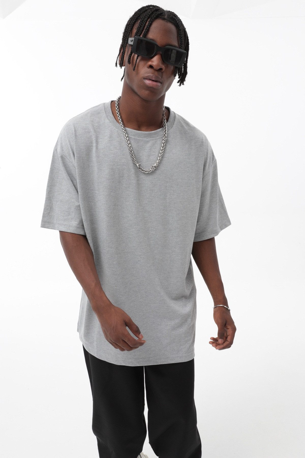 OSSY HOMER T-Shirt Basic Oversized T-Shirt mit Rundhals-Ausschnitt (1-tlg) aus Baumwolle, mit Rundhalsausschnitt