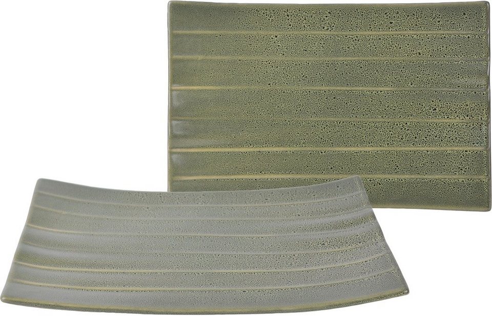 CreaTable Servierplatte Banana Leaf, Steinzeug, (Set, 2-tlg), Servier Set,  Topaktueller „Streat Food“ Trend