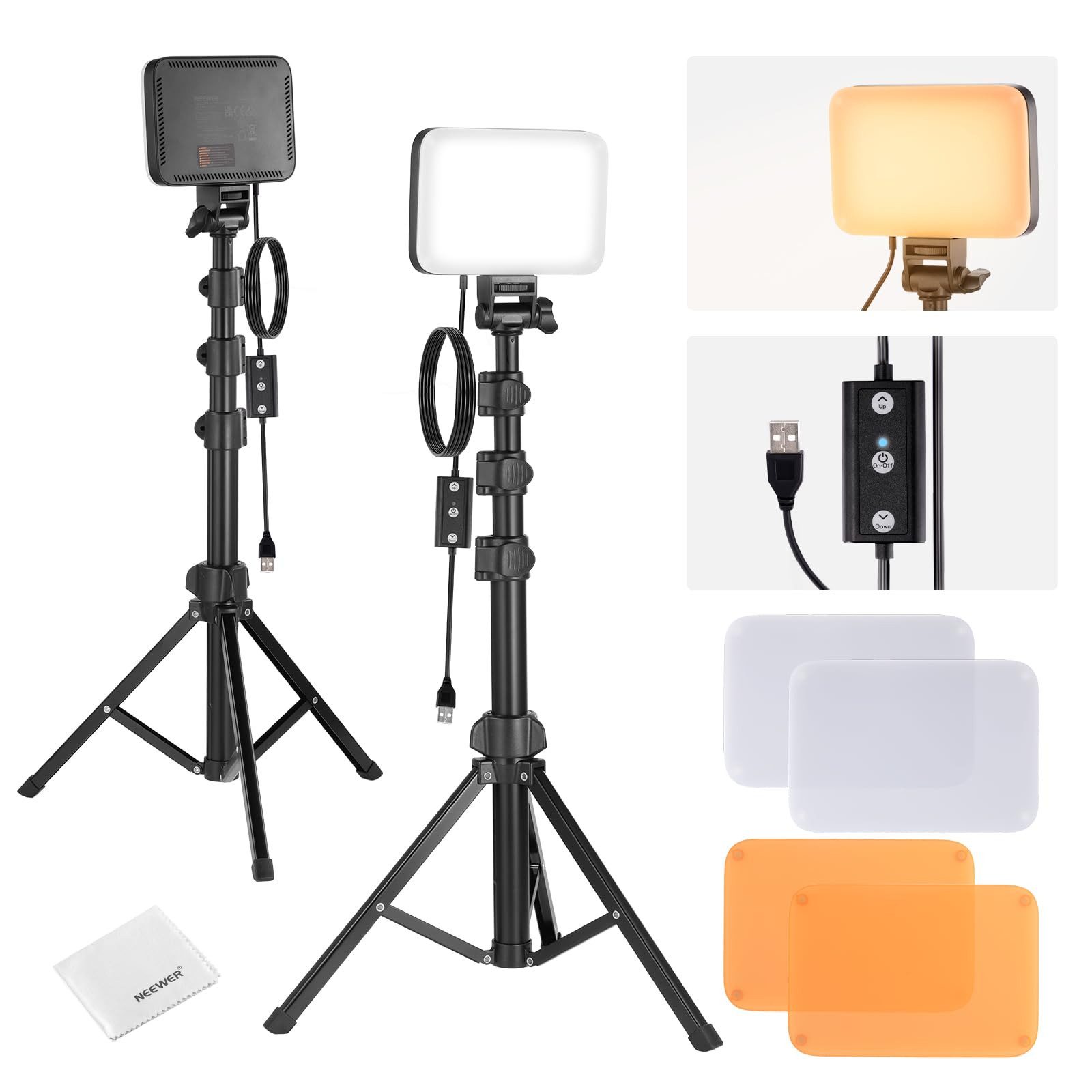 Neewer Videoleuchte BP66 2x LED Studio Panel 3200K-5600K CRI95 mit Stative, eine 10 stufige Dimmung