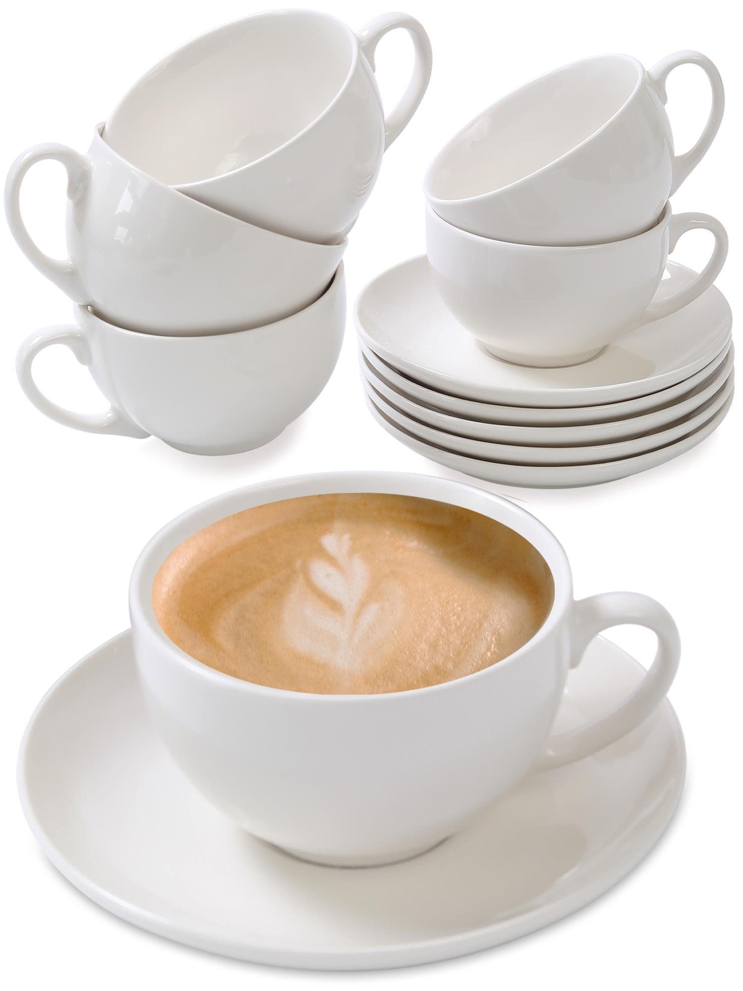Cosumy Cappuccinotasse »Cappuccino Tassen 6er Set aus Keramik Weiß«,  Keramik, Mit Untertassen - Hält Lange warm - Spülmaschinenfest - 180ml  online kaufen | OTTO
