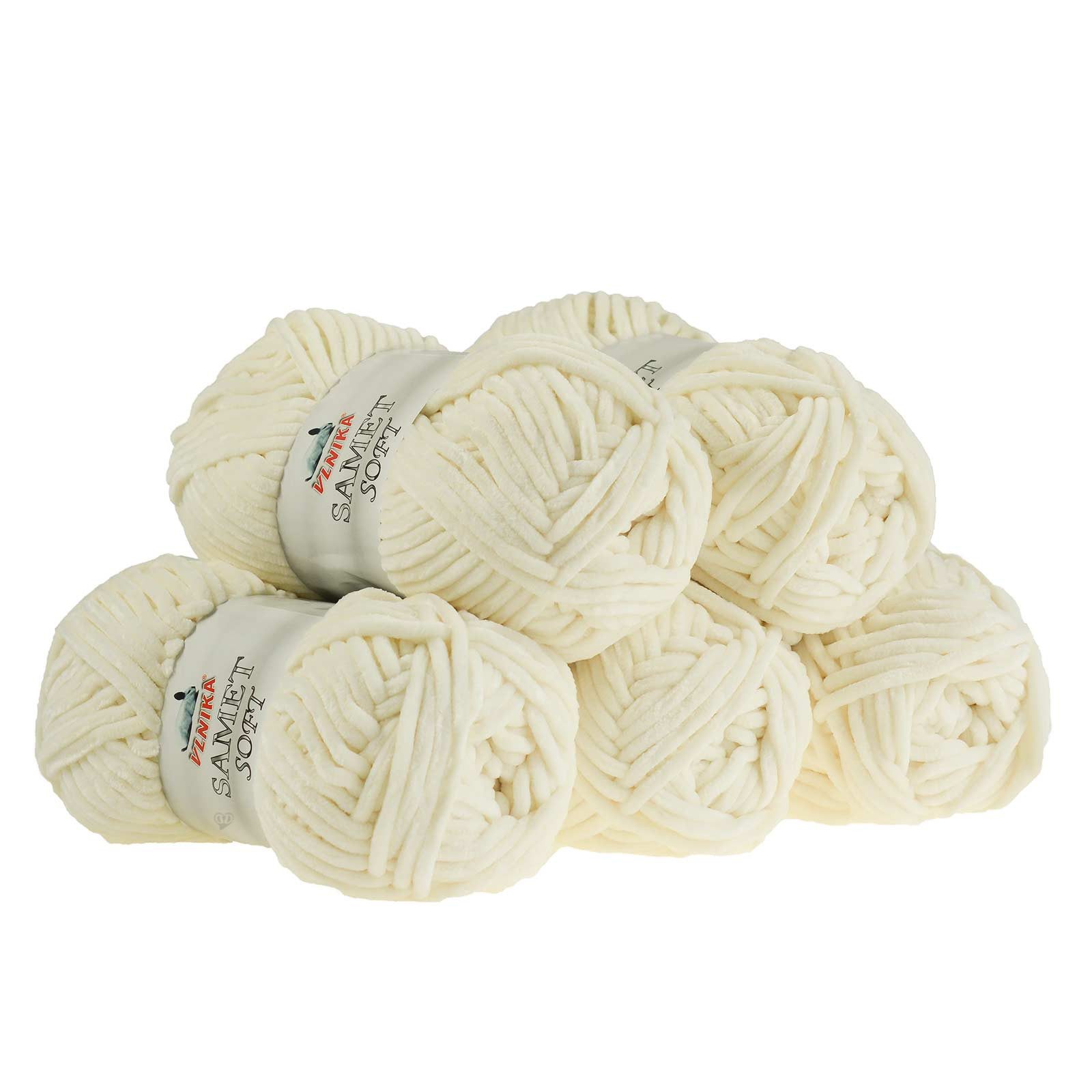 VLNIKA 500g Strickgarn Samet Soft Chenille-Strickgarn Samtwolle flauschig Häkelwolle, 500 m (Sparpaket), 231 cremeweiß
