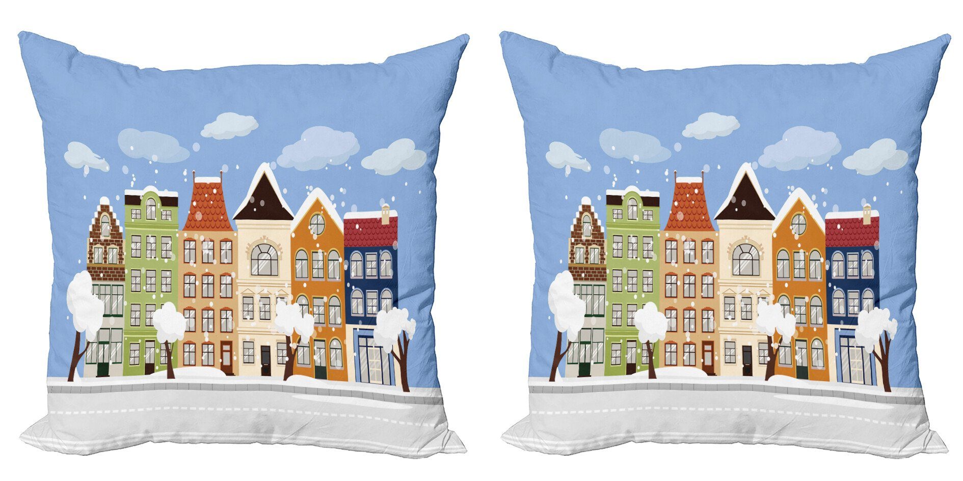 Amsterdam Doppelseitiger Accent Abakuhaus Dutch (2 Digitaldruck, Modern Stück), Kissenbezüge Winterzeit Houses