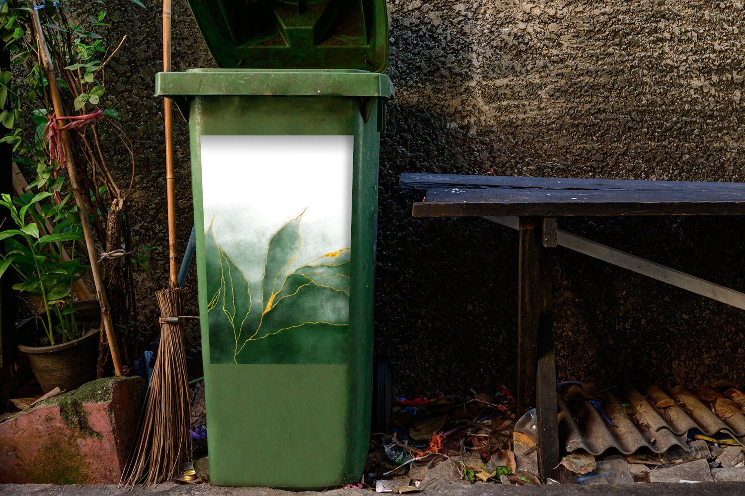 MuchoWow Wandsticker Gold Container, Abfalbehälter (1 Luxus - Mülleimer-aufkleber, - St), - - Grün Mülltonne, Marmoroptik Sticker, Marmor