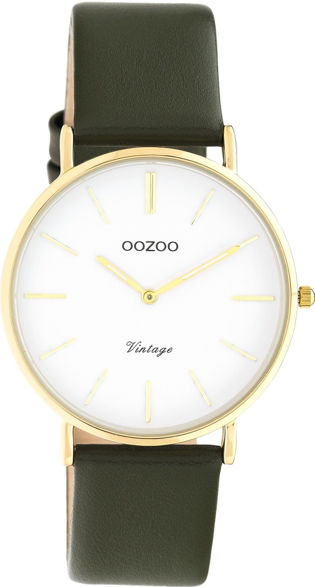 olivgrün Analog, Quarzuhr Casual-Style 36mm) Oozoo OOZOO (ca. Armbanduhr rund, Damen mittel Lederarmband, Damenuhr