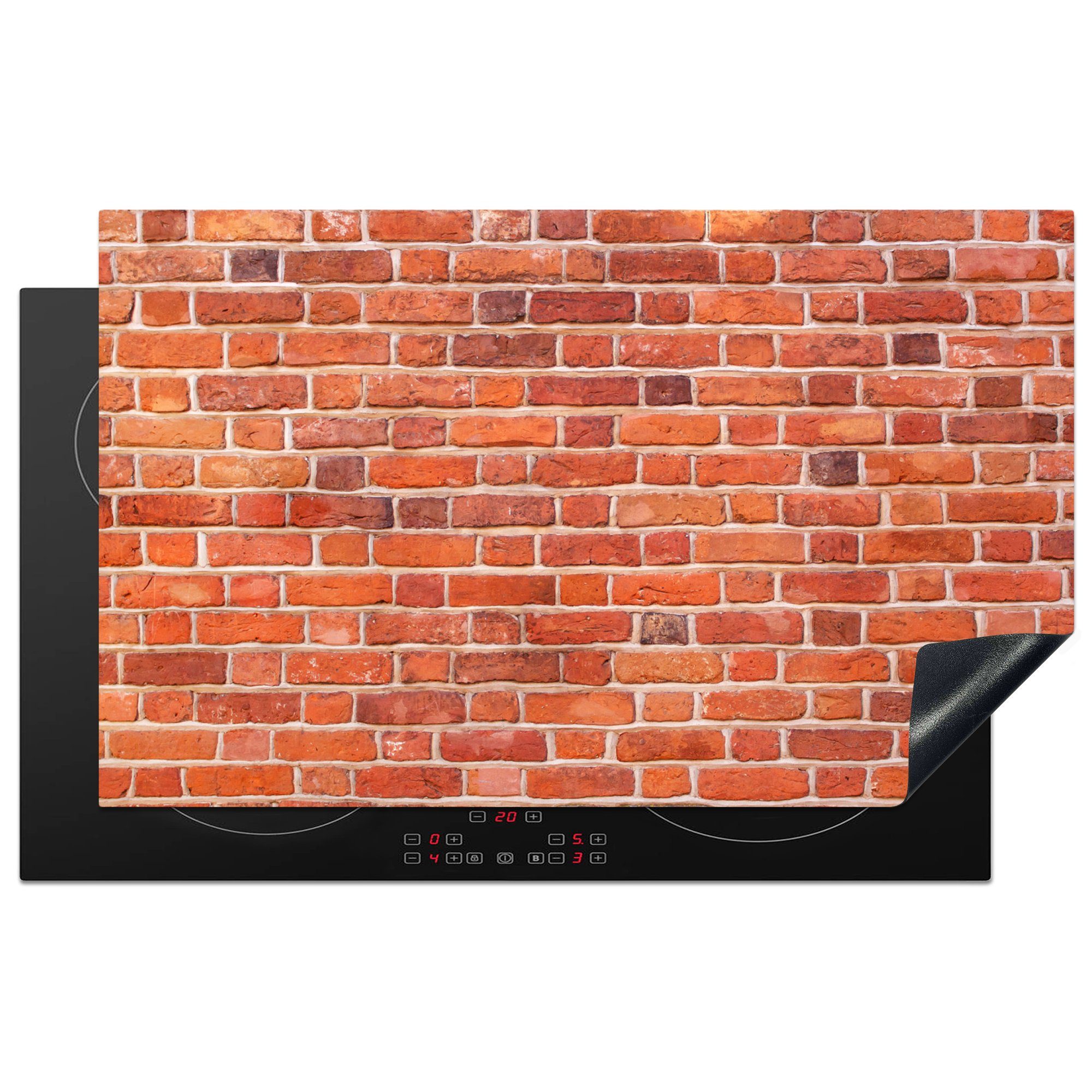 MuchoWow Herdblende-/Abdeckplatte Ziegel - Wand - Rot - Braun, Vinyl, (1 tlg), 83x51 cm, Ceranfeldabdeckung, Arbeitsplatte für küche