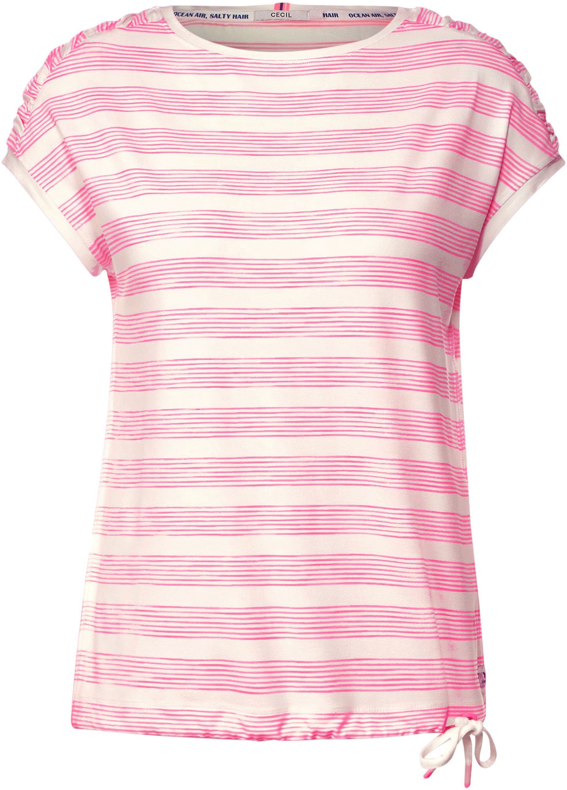 pink/white mit soft Schultern Cecil T-Shirt gerafften